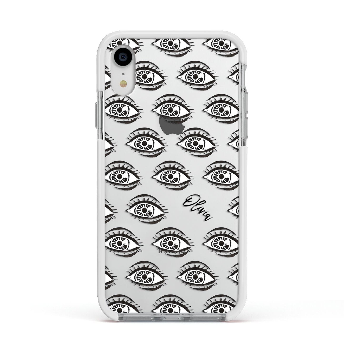 Eye Eye Personalised Apple iPhone XR Impact Case White Edge on Silver Phone