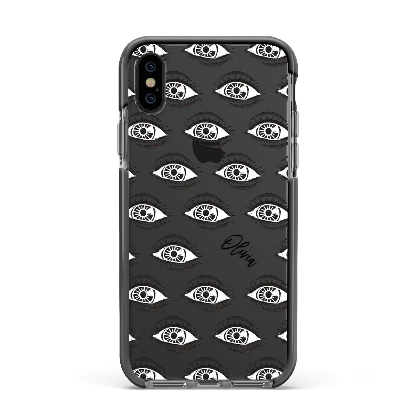 Eye Eye Personalised Apple iPhone Xs Impact Case Black Edge on Black Phone
