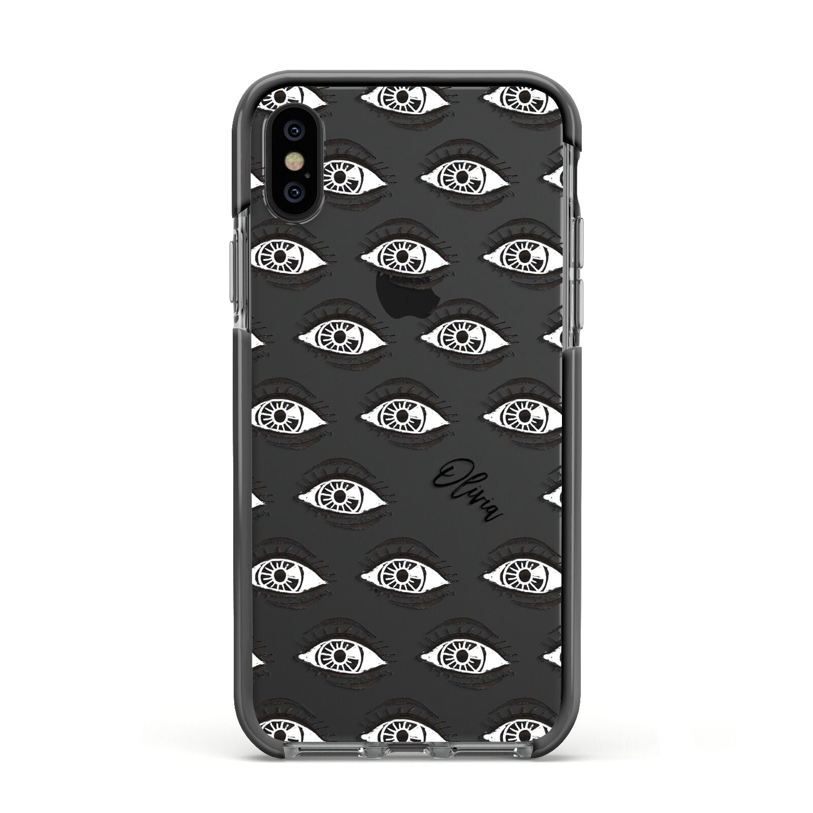 Eye Eye Personalised Apple iPhone Xs Impact Case Black Edge on Black Phone