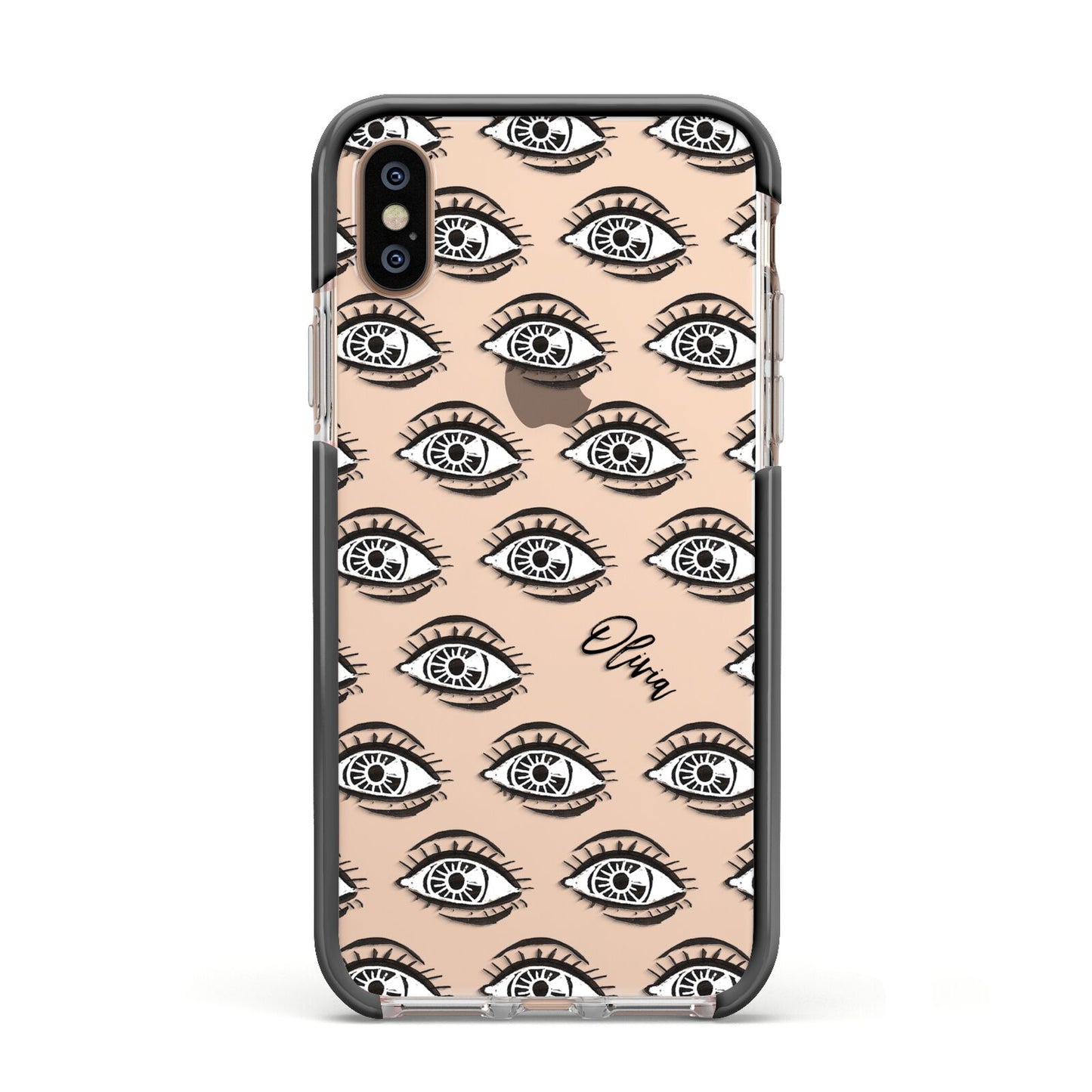 Eye Eye Personalised Apple iPhone Xs Impact Case Black Edge on Gold Phone