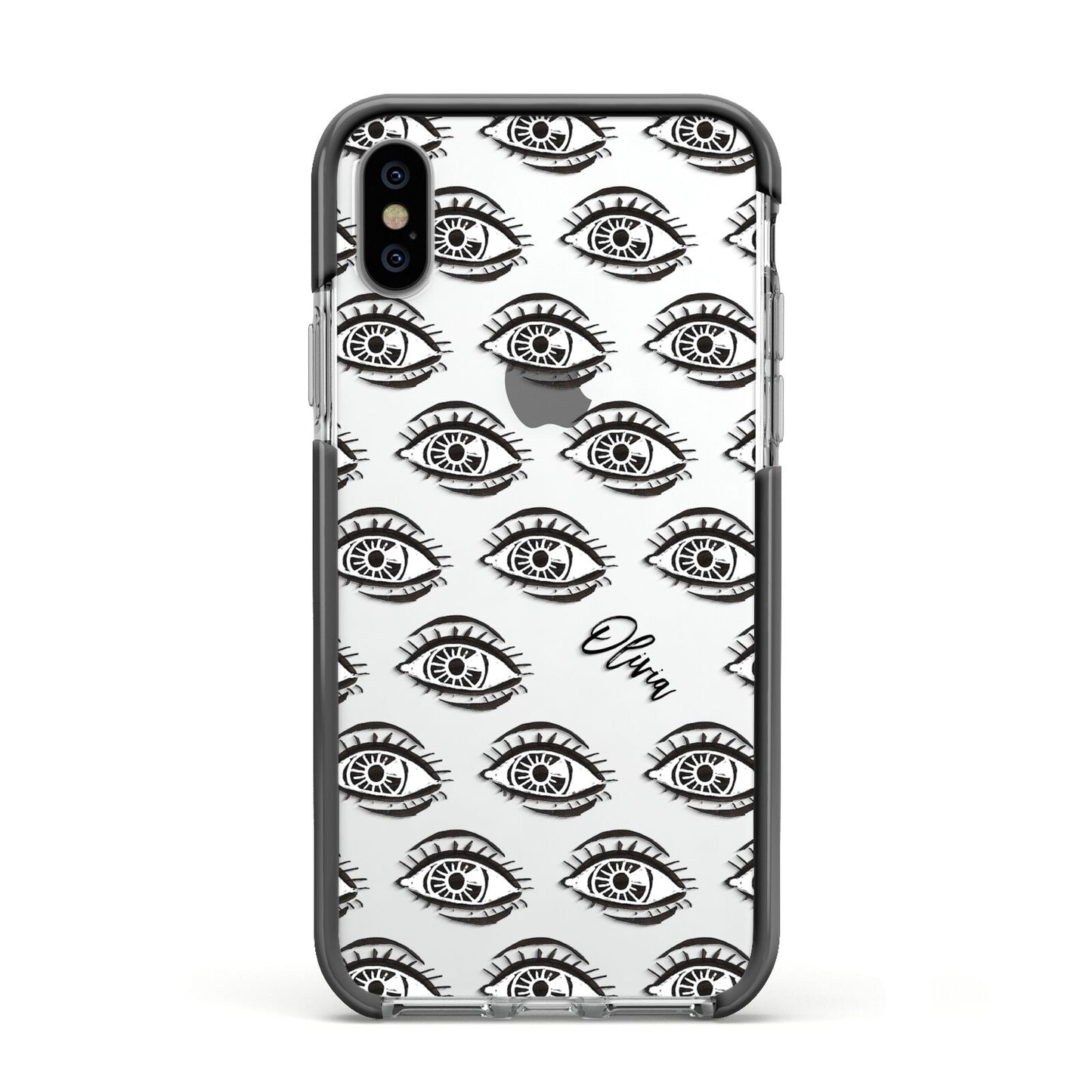 Eye Eye Personalised Apple iPhone Xs Impact Case Black Edge on Silver Phone