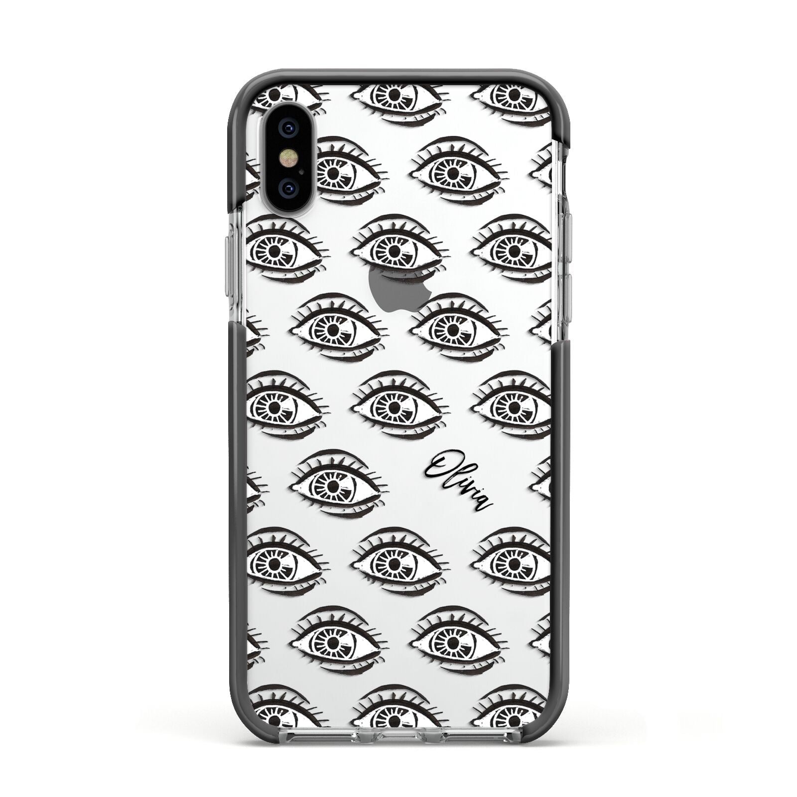 Eye Eye Personalised Apple iPhone Xs Impact Case Black Edge on Silver Phone