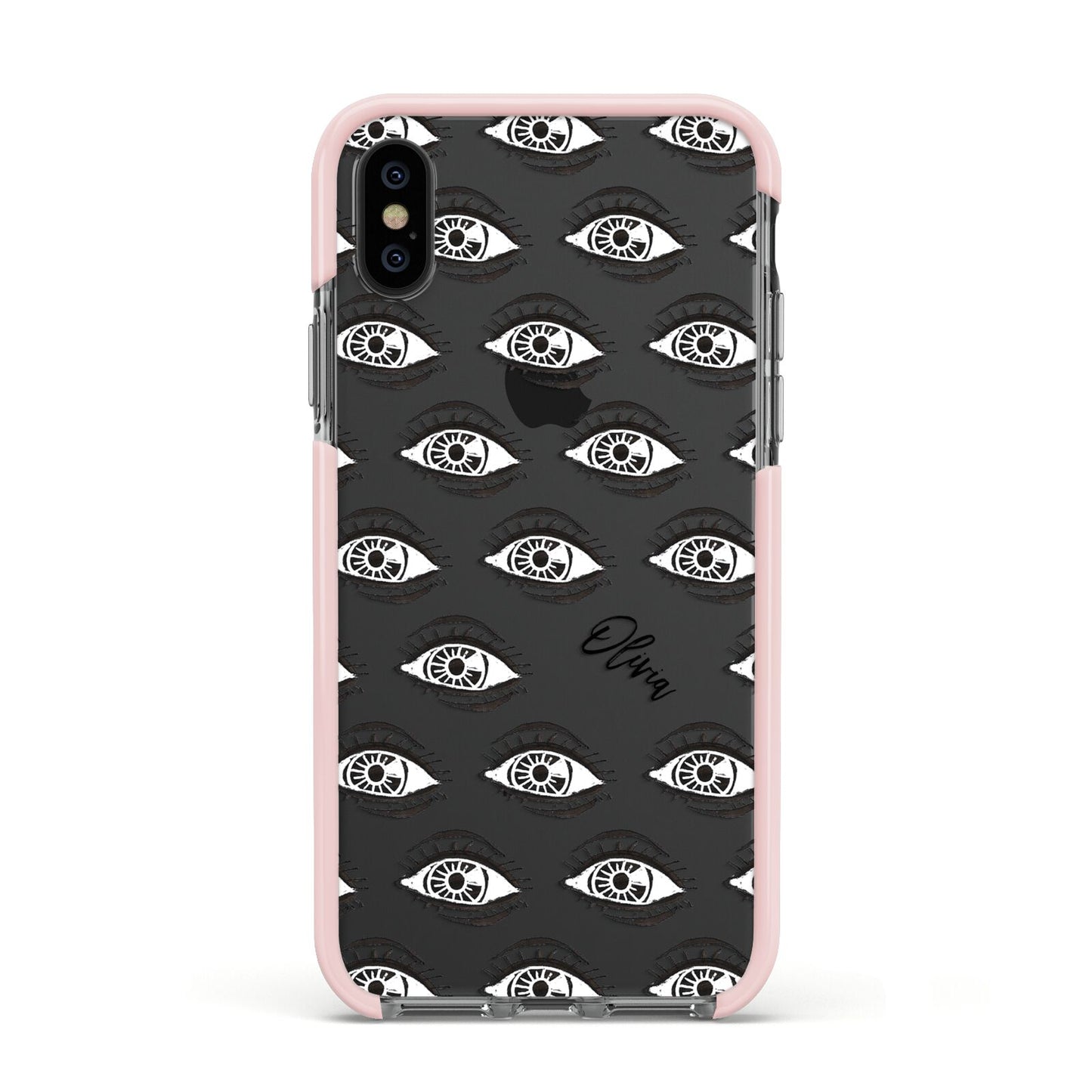 Eye Eye Personalised Apple iPhone Xs Impact Case Pink Edge on Black Phone
