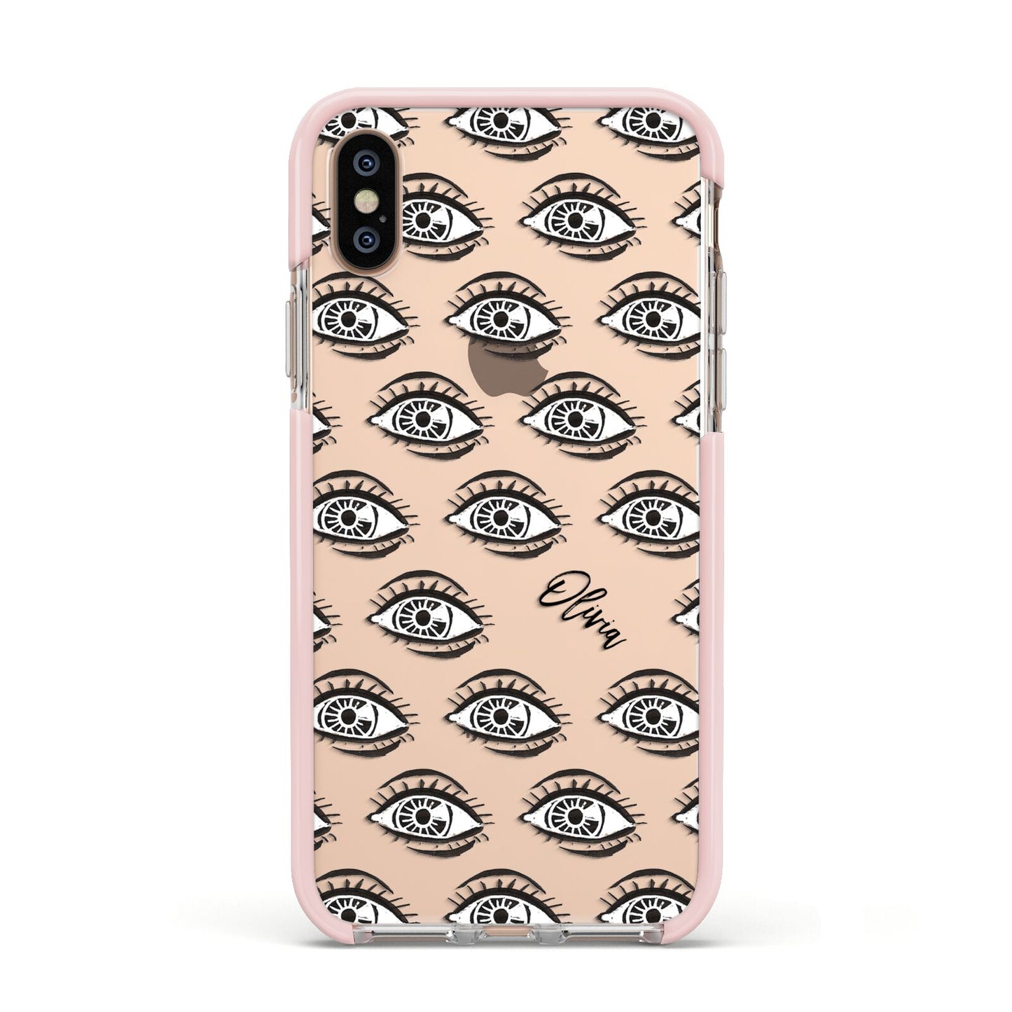 Eye Eye Personalised Apple iPhone Xs Impact Case Pink Edge on Gold Phone