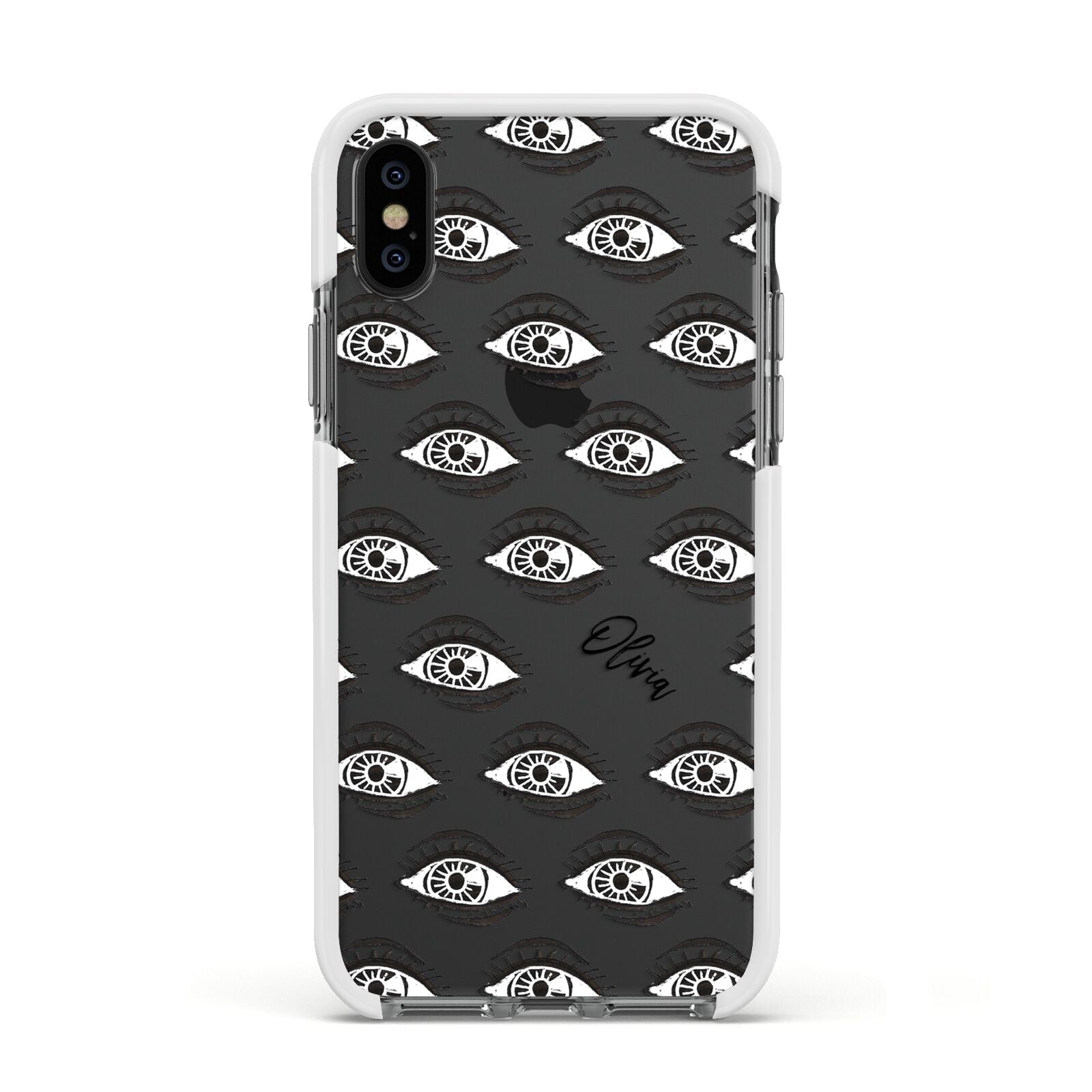 Eye Eye Personalised Apple iPhone Xs Impact Case White Edge on Black Phone