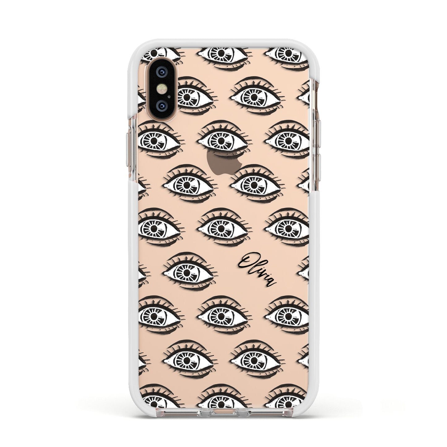 Eye Eye Personalised Apple iPhone Xs Impact Case White Edge on Gold Phone