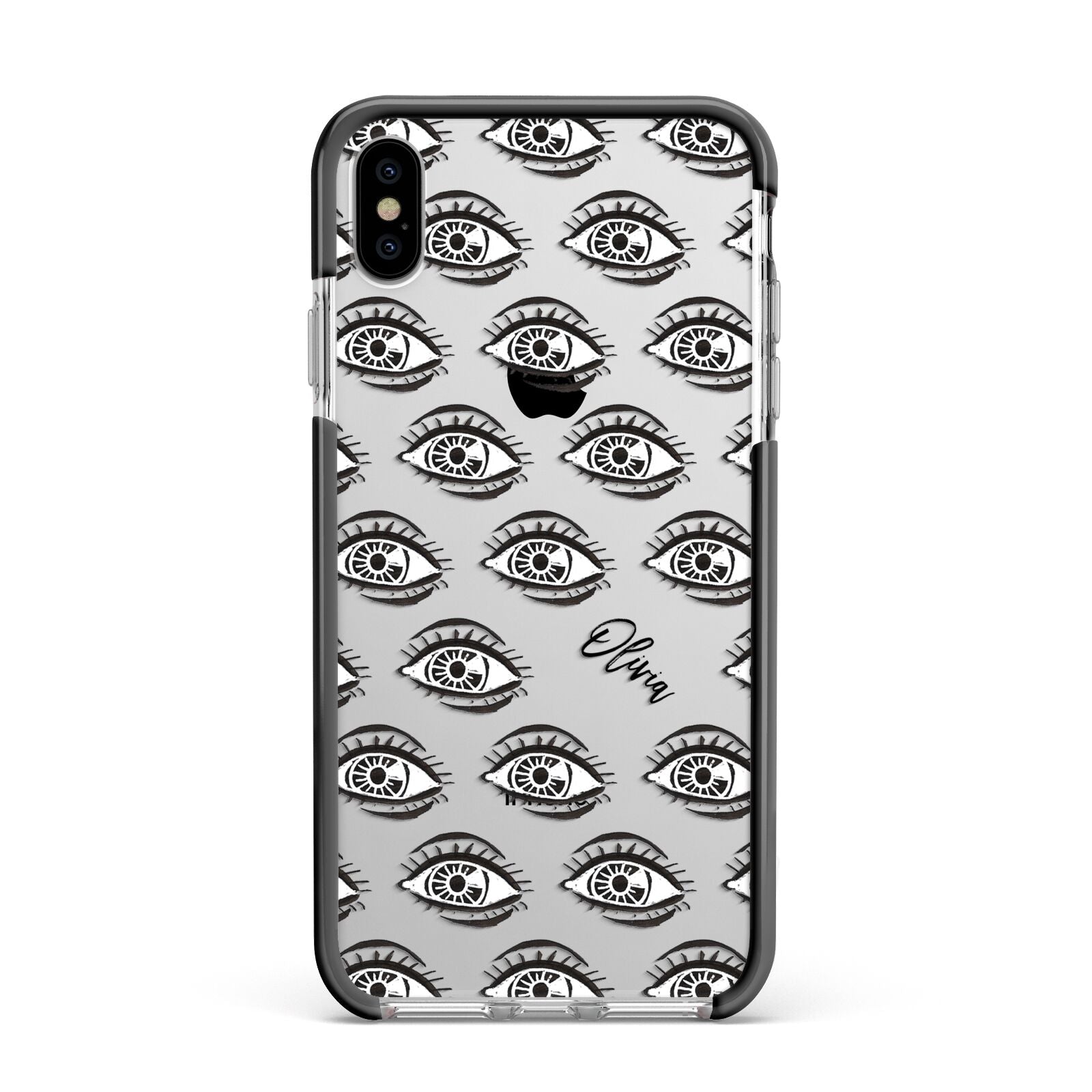 Eye Eye Personalised Apple iPhone Xs Max Impact Case Black Edge on Silver Phone