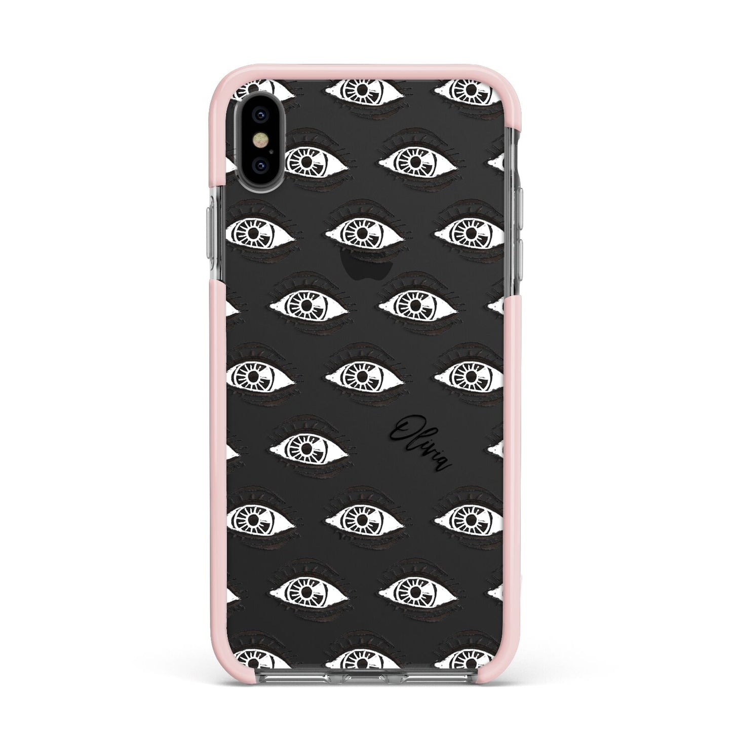 Eye Eye Personalised Apple iPhone Xs Max Impact Case Pink Edge on Black Phone