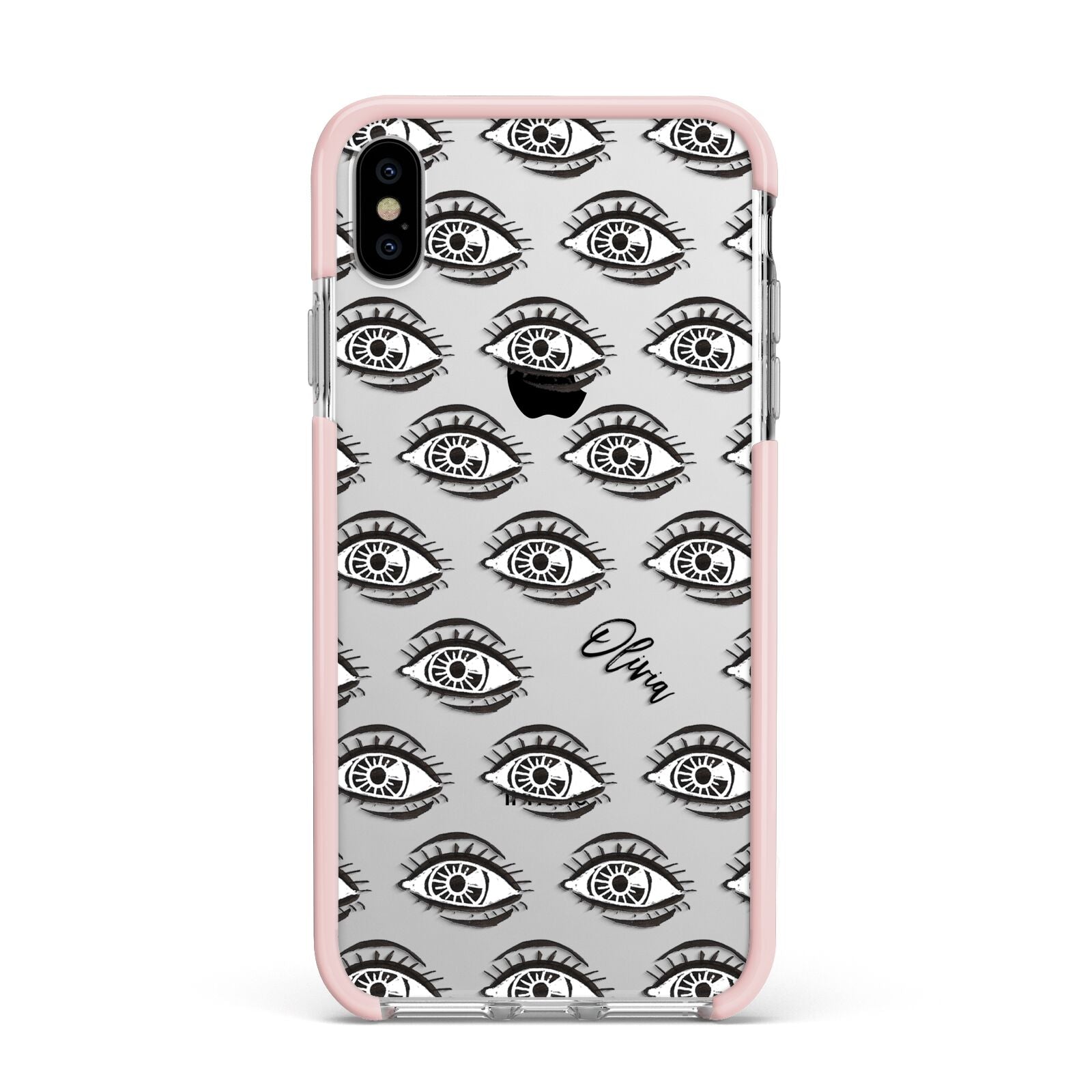 Eye Eye Personalised Apple iPhone Xs Max Impact Case Pink Edge on Silver Phone
