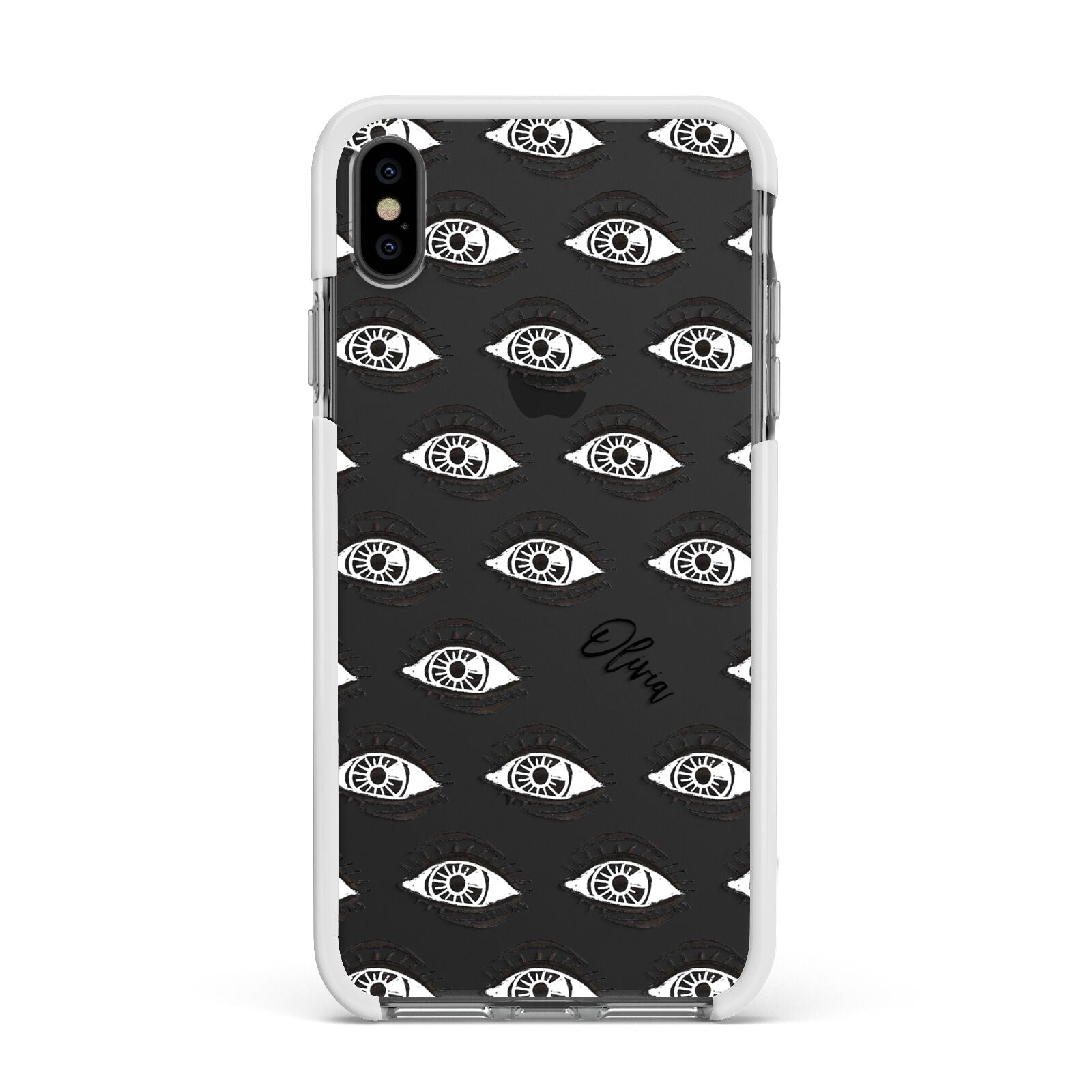 Eye Eye Personalised Apple iPhone Xs Max Impact Case White Edge on Black Phone