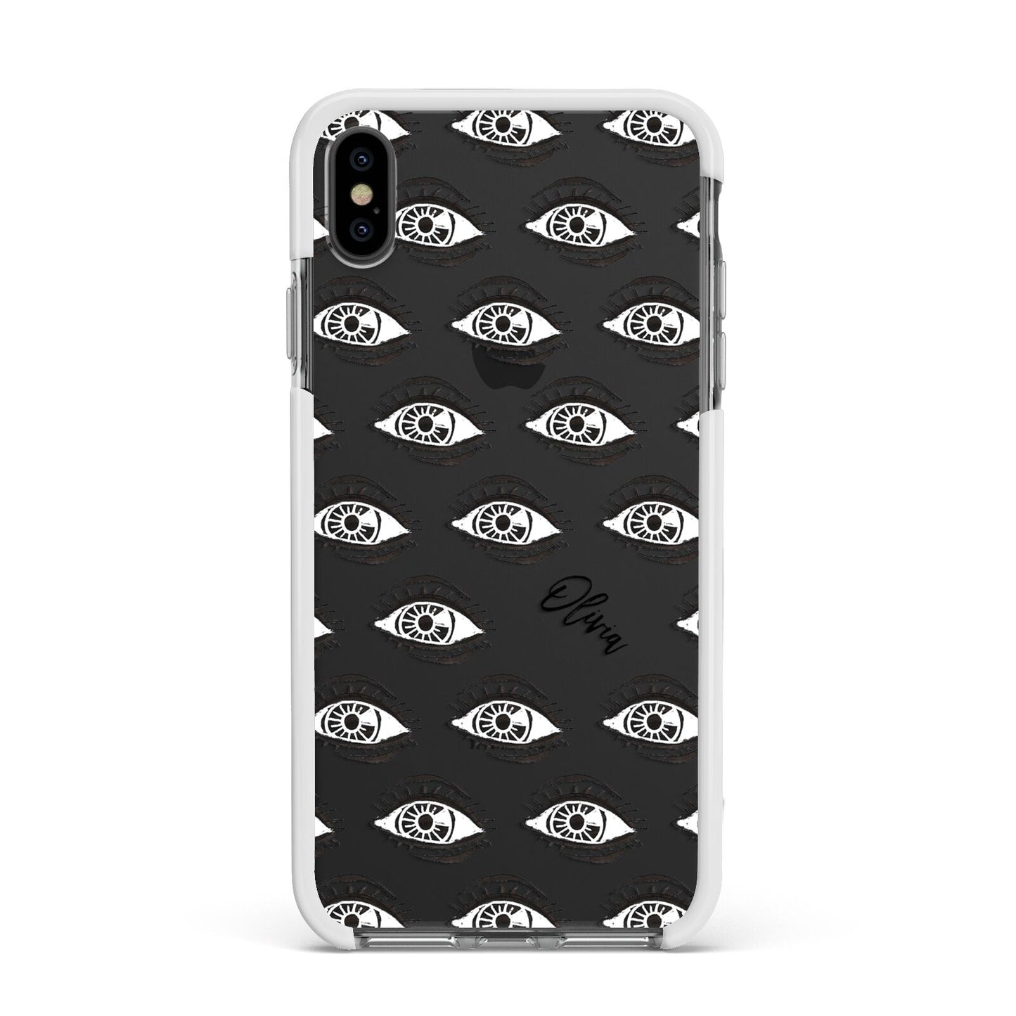 Eye Eye Personalised Apple iPhone Xs Max Impact Case White Edge on Black Phone