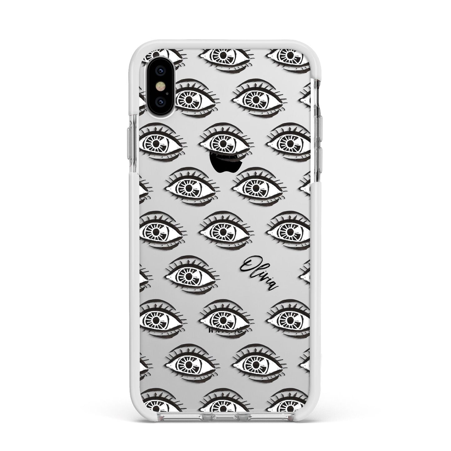 Eye Eye Personalised Apple iPhone Xs Max Impact Case White Edge on Silver Phone