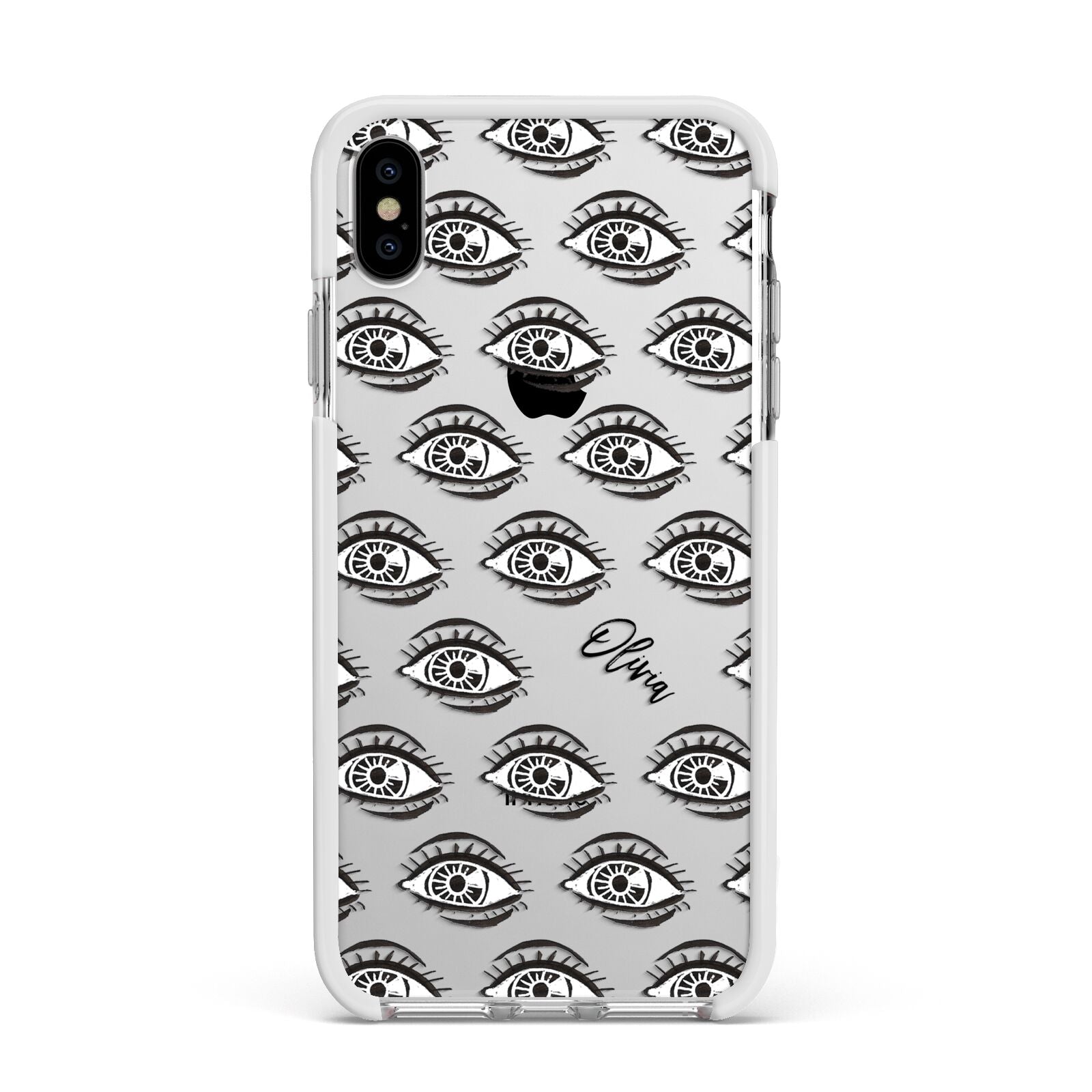 Eye Eye Personalised Apple iPhone Xs Max Impact Case White Edge on Silver Phone