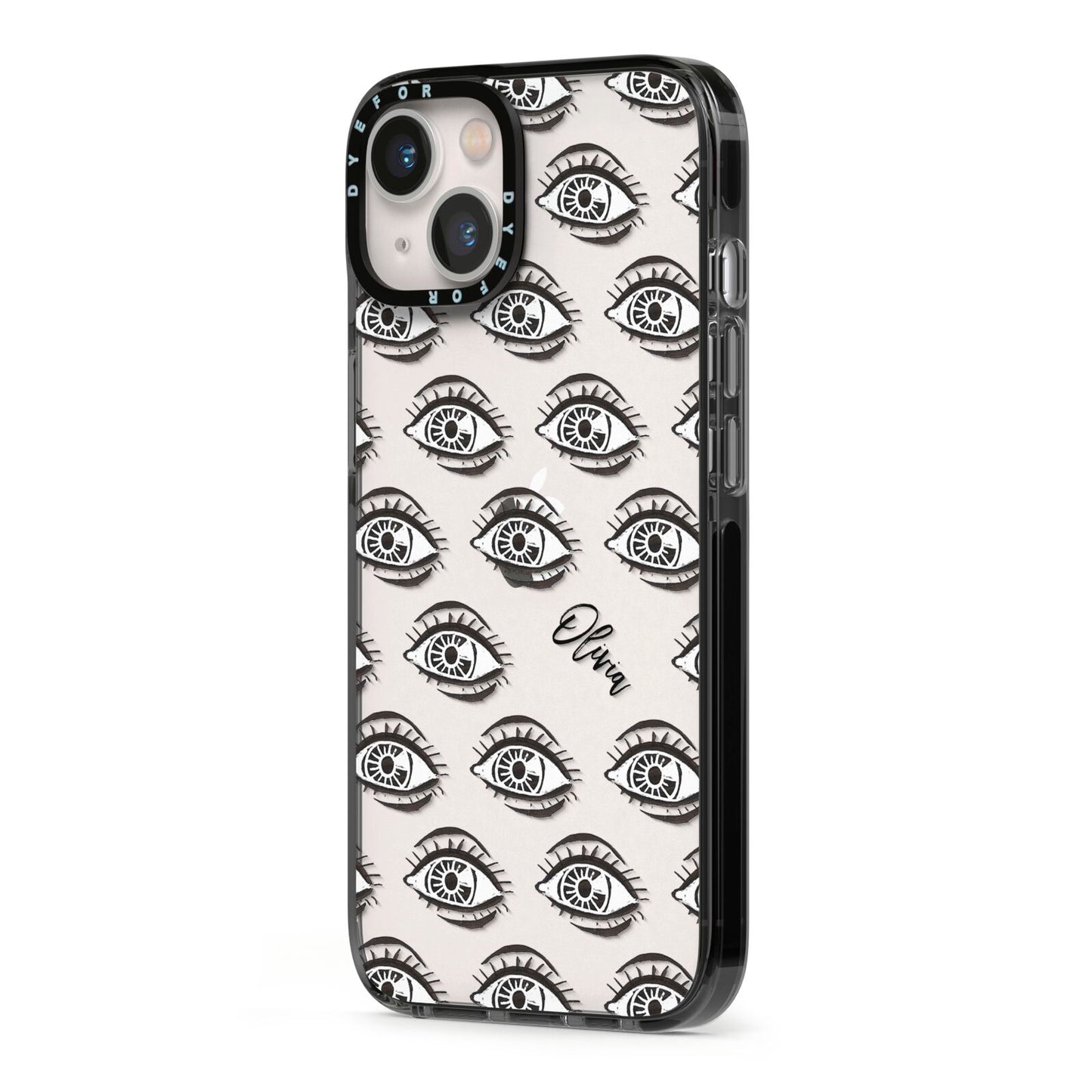 Eye Eye Personalised iPhone 13 Black Impact Case Side Angle on Silver phone