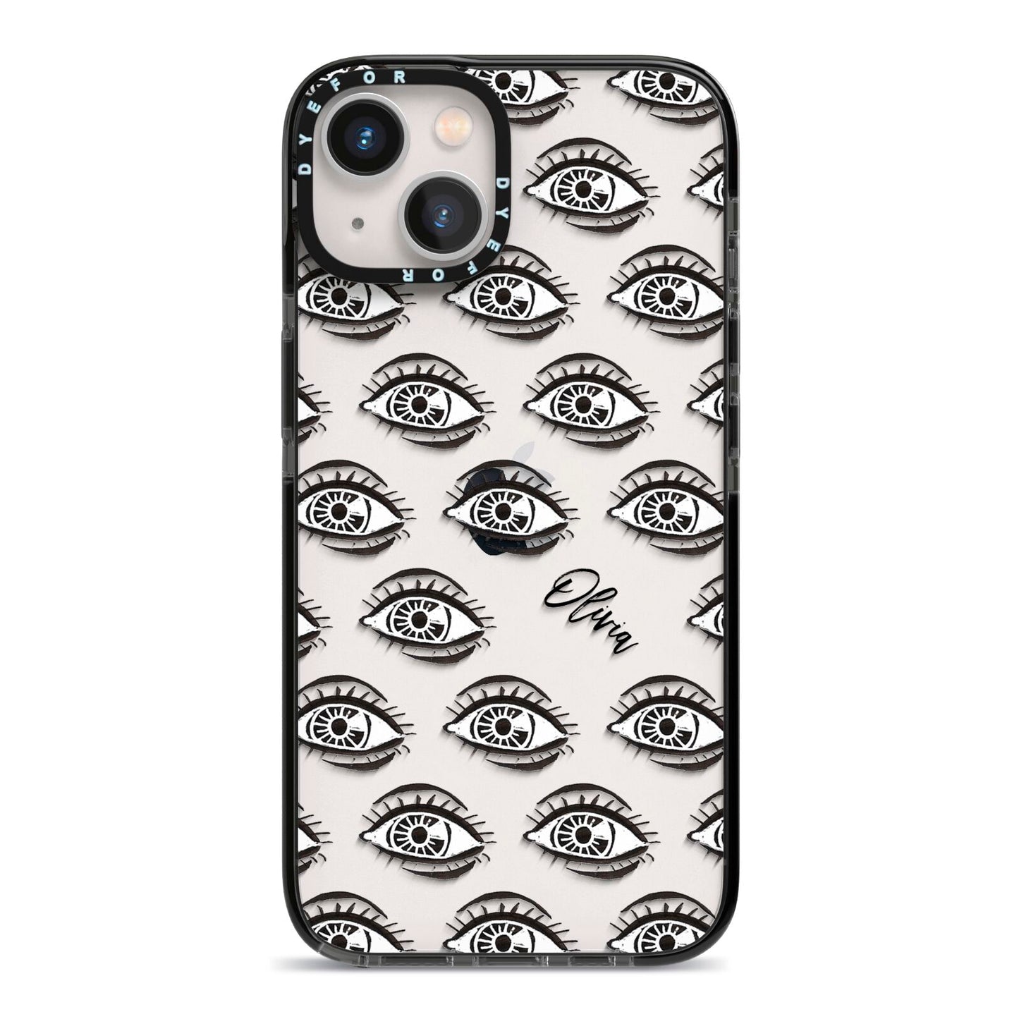 Eye Eye Personalised iPhone 13 Black Impact Case on Silver phone
