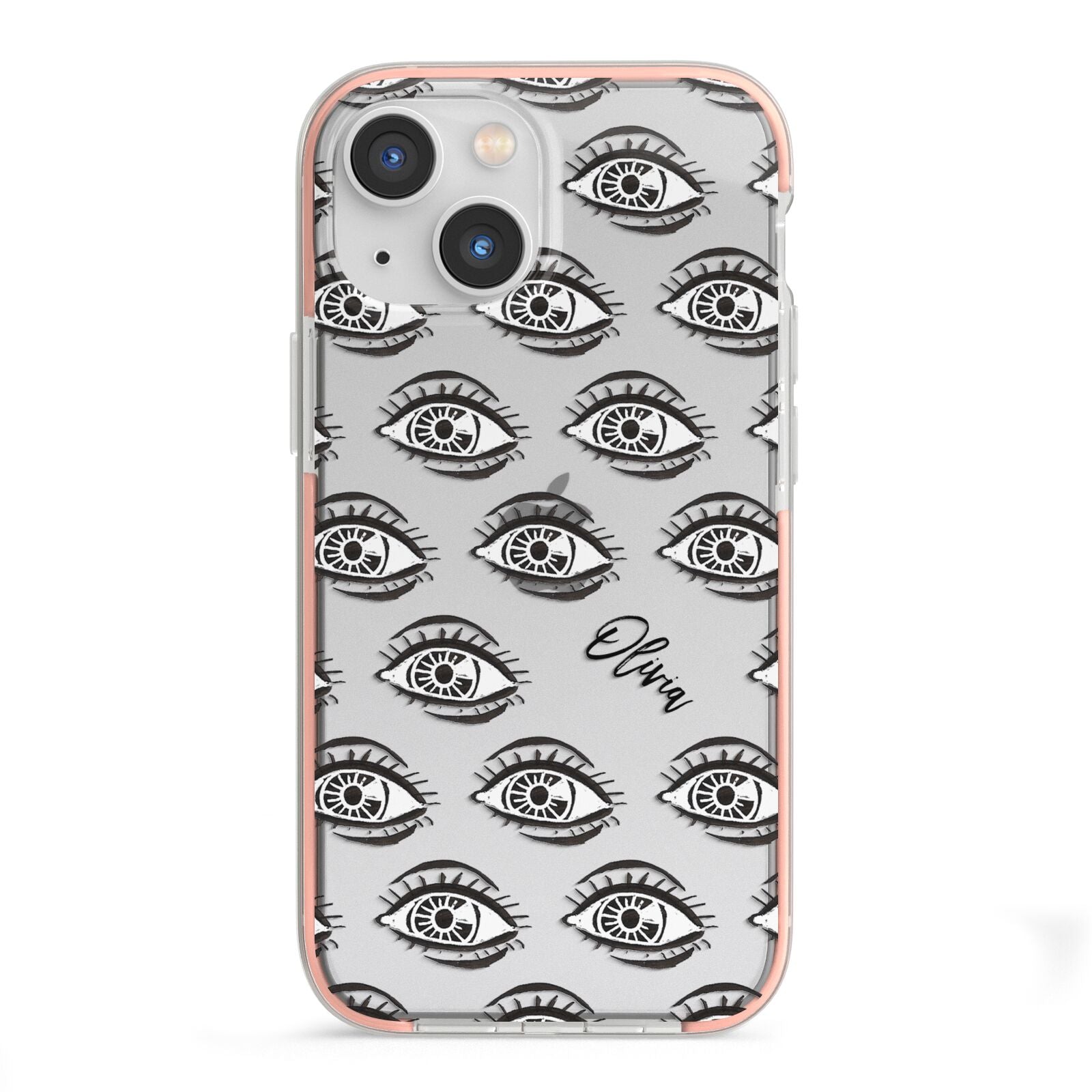 Eye Eye Personalised iPhone 13 Mini TPU Impact Case with Pink Edges