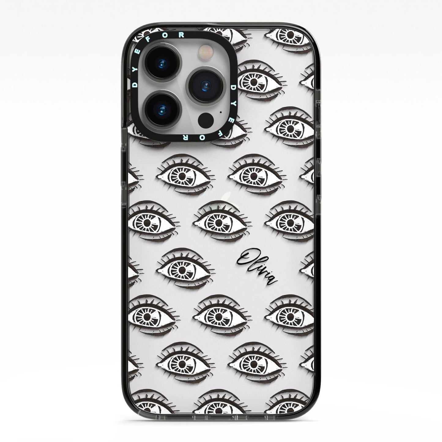 Eye Eye Personalised iPhone 13 Pro Black Impact Case on Silver phone