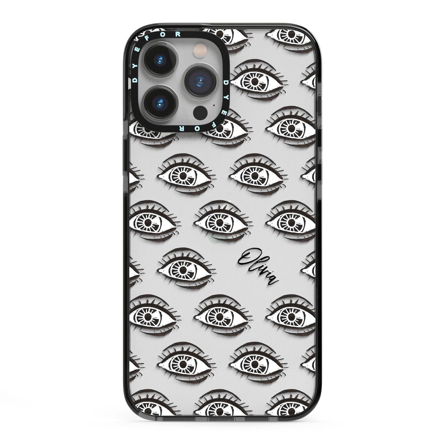 Eye Eye Personalised iPhone 13 Pro Max Black Impact Case on Silver phone