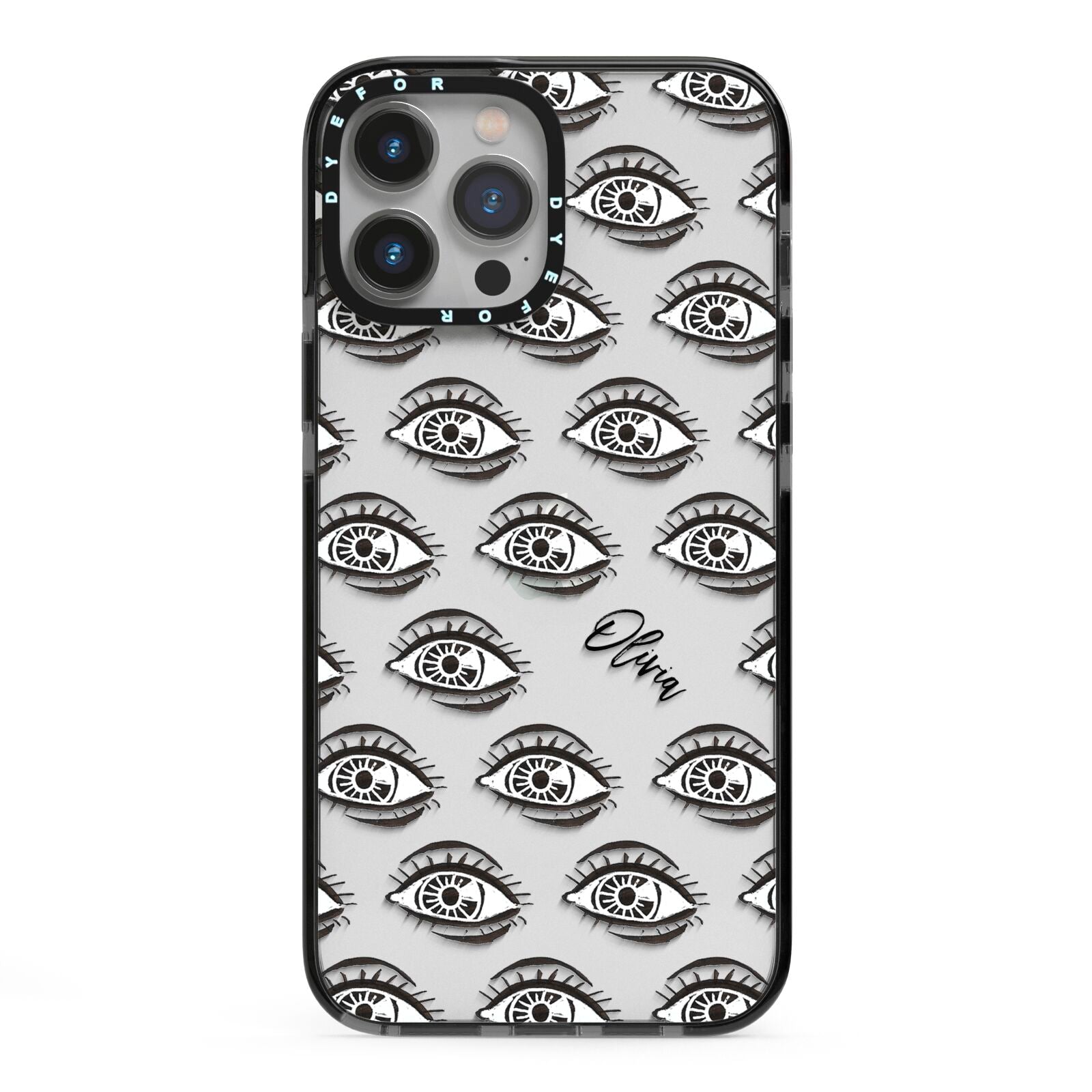 Eye Eye Personalised iPhone 13 Pro Max Black Impact Case on Silver phone