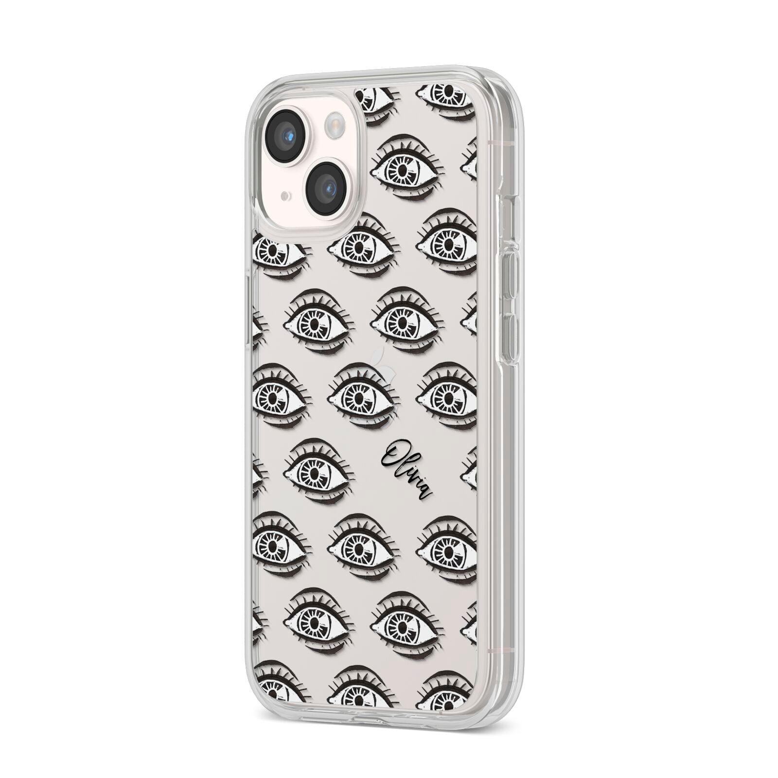Eye Eye Personalised iPhone 14 Clear Tough Case Starlight Angled Image