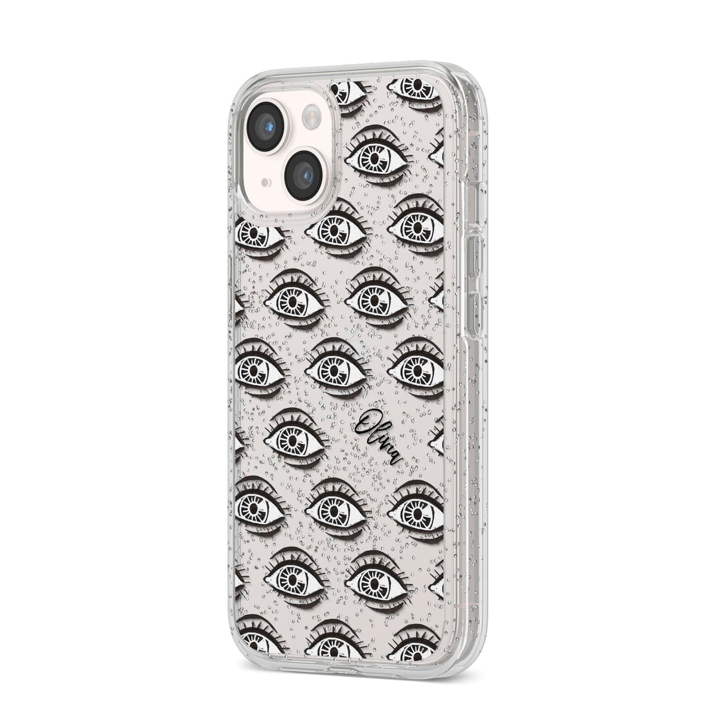Eye Eye Personalised iPhone 14 Glitter Tough Case Starlight Angled Image