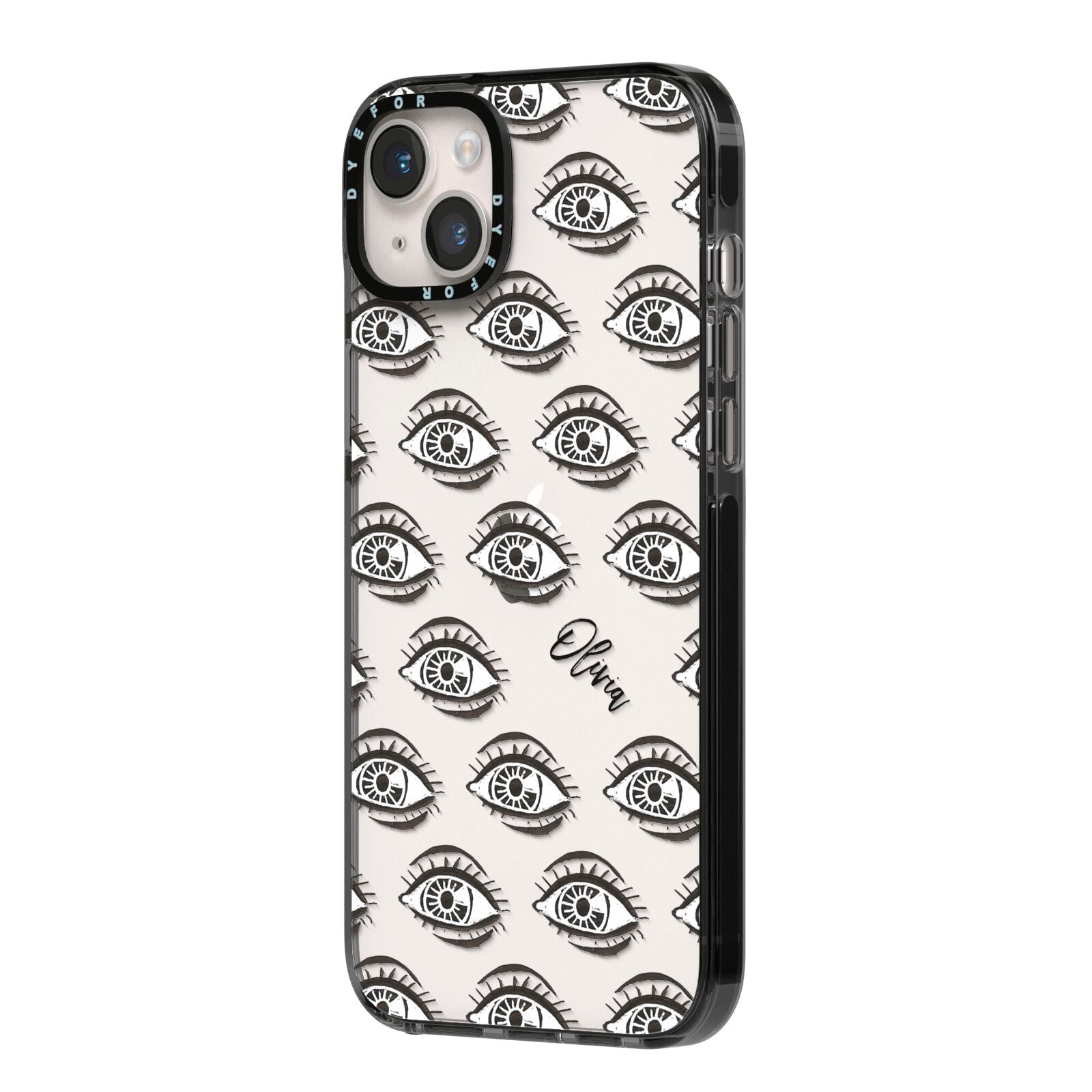 Eye Eye Personalised iPhone 14 Plus Black Impact Case Side Angle on Silver phone