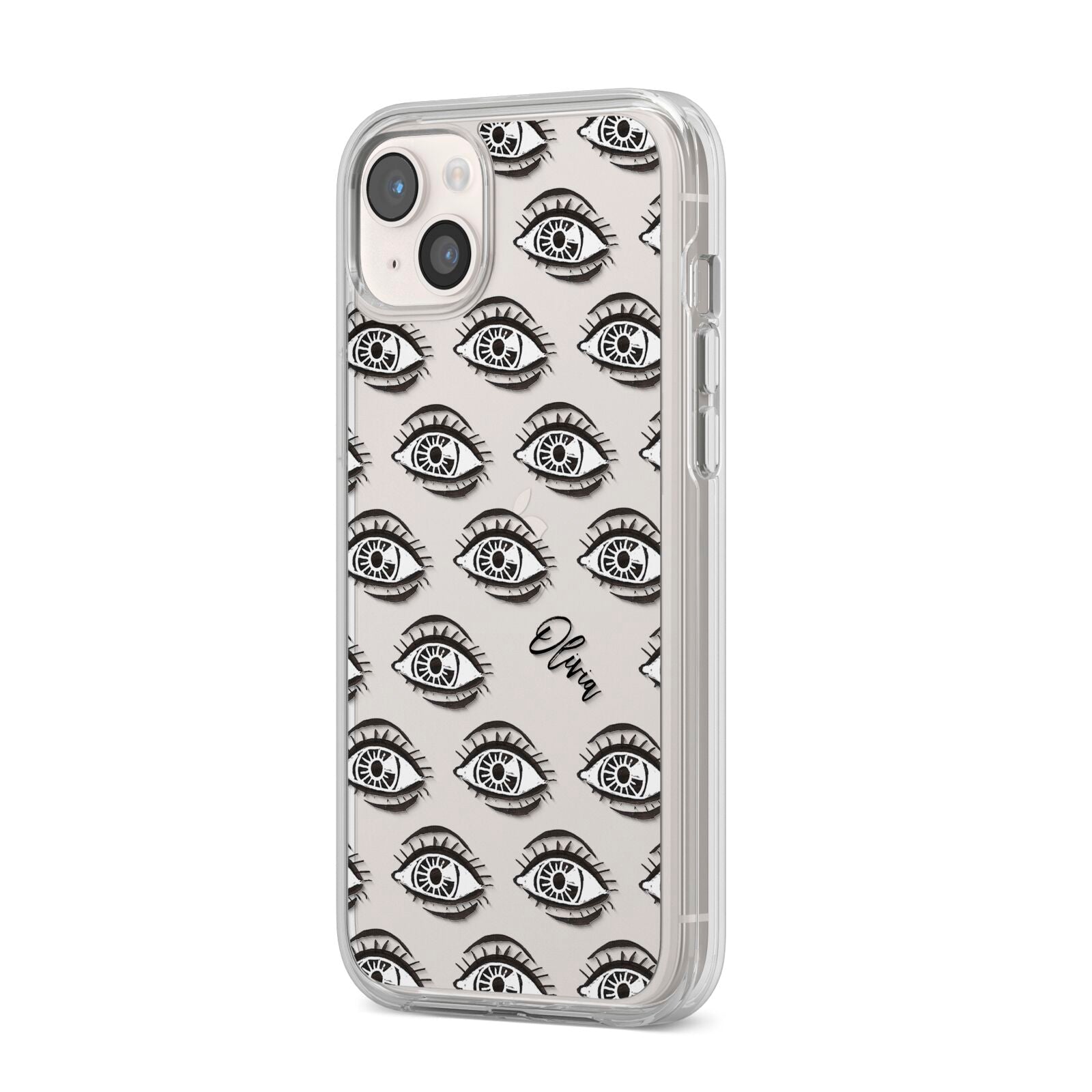 Eye Eye Personalised iPhone 14 Plus Clear Tough Case Starlight Angled Image