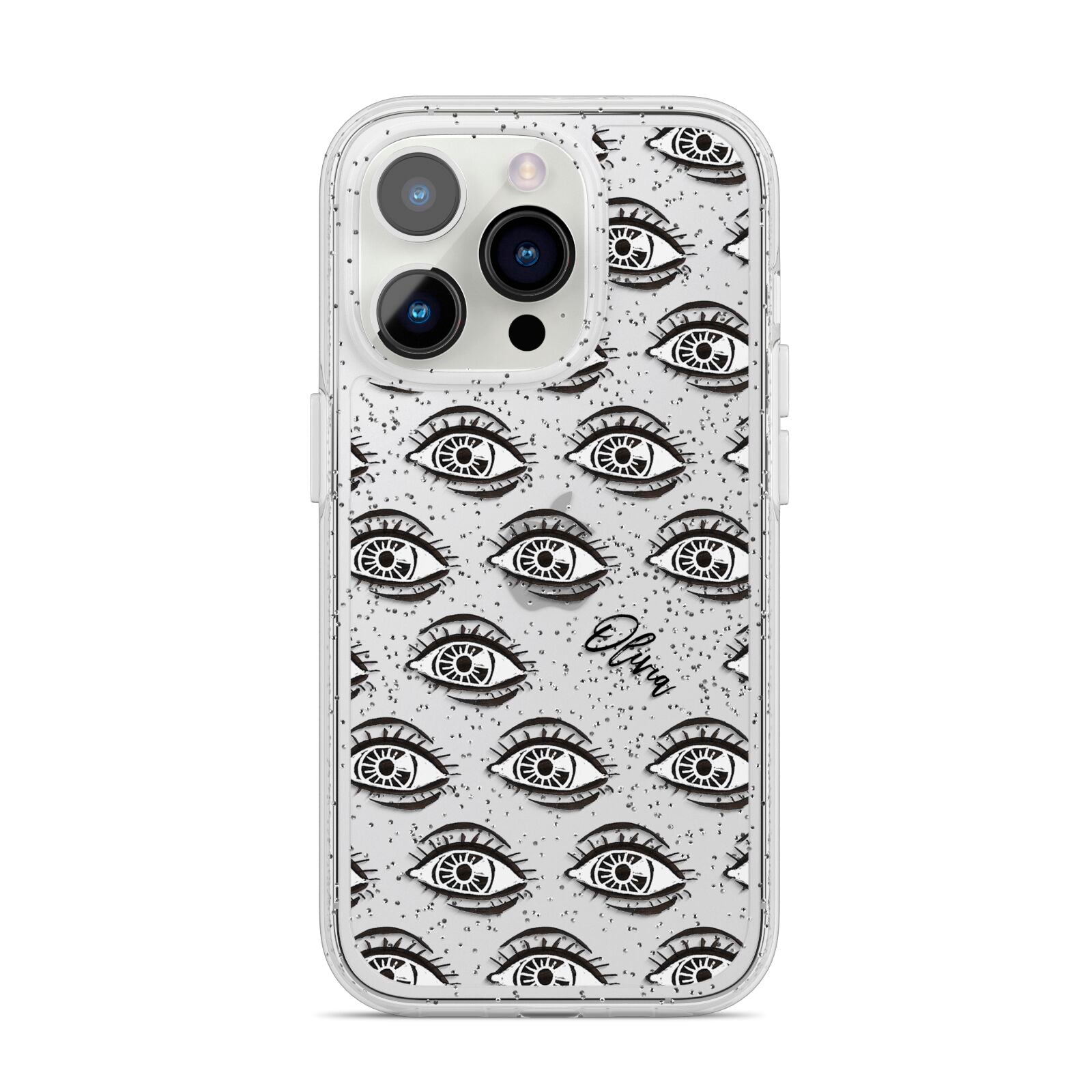 Eye Eye Personalised iPhone 14 Pro Glitter Tough Case Silver