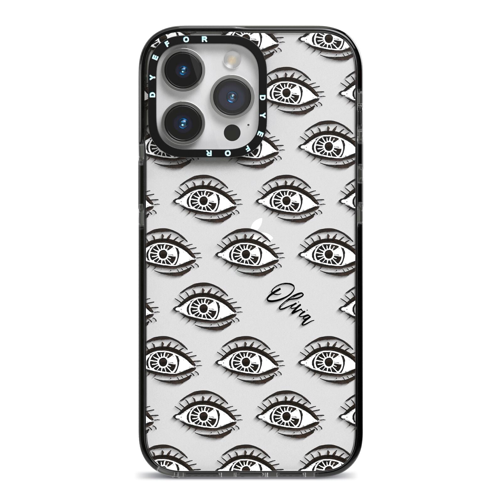 Eye Eye Personalised iPhone 14 Pro Max Black Impact Case on Silver phone