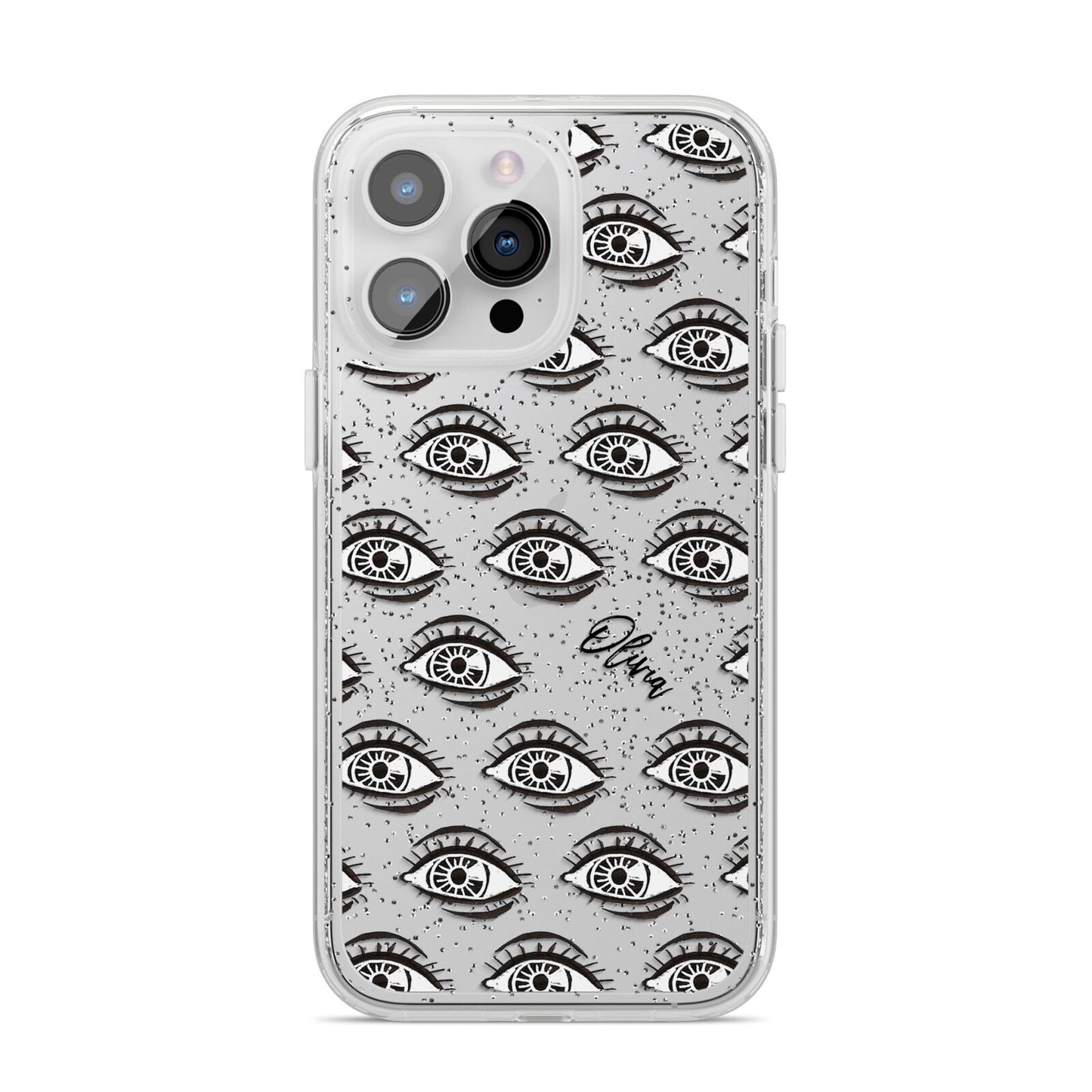 Eye Eye Personalised iPhone 14 Pro Max Glitter Tough Case Silver