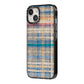 Fabric Plaid iPhone 14 Black Impact Case Side Angle on Silver phone