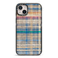 Fabric Plaid iPhone 14 Plus Black Impact Case on Silver phone