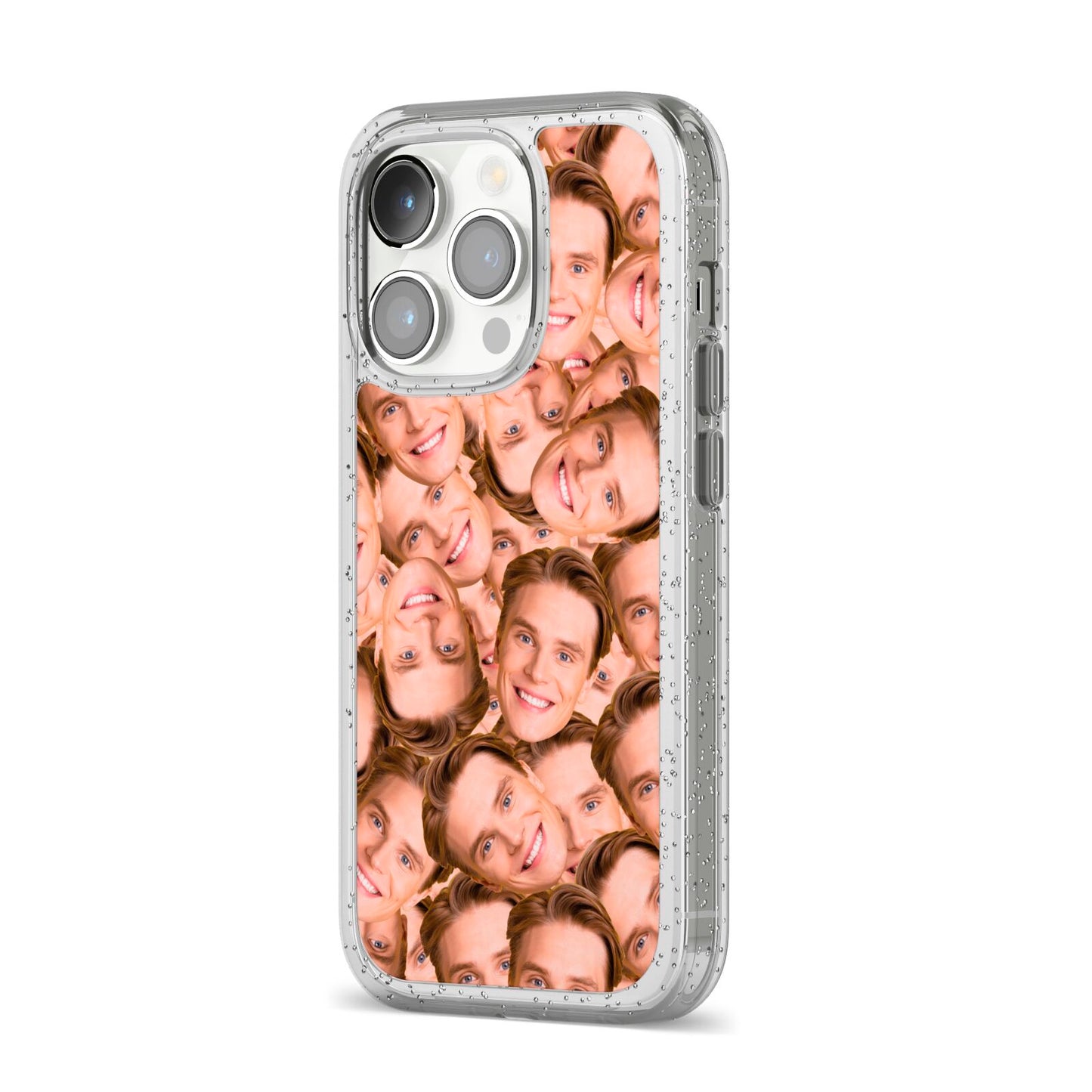 Face iPhone 14 Pro Glitter Tough Case Silver Angled Image