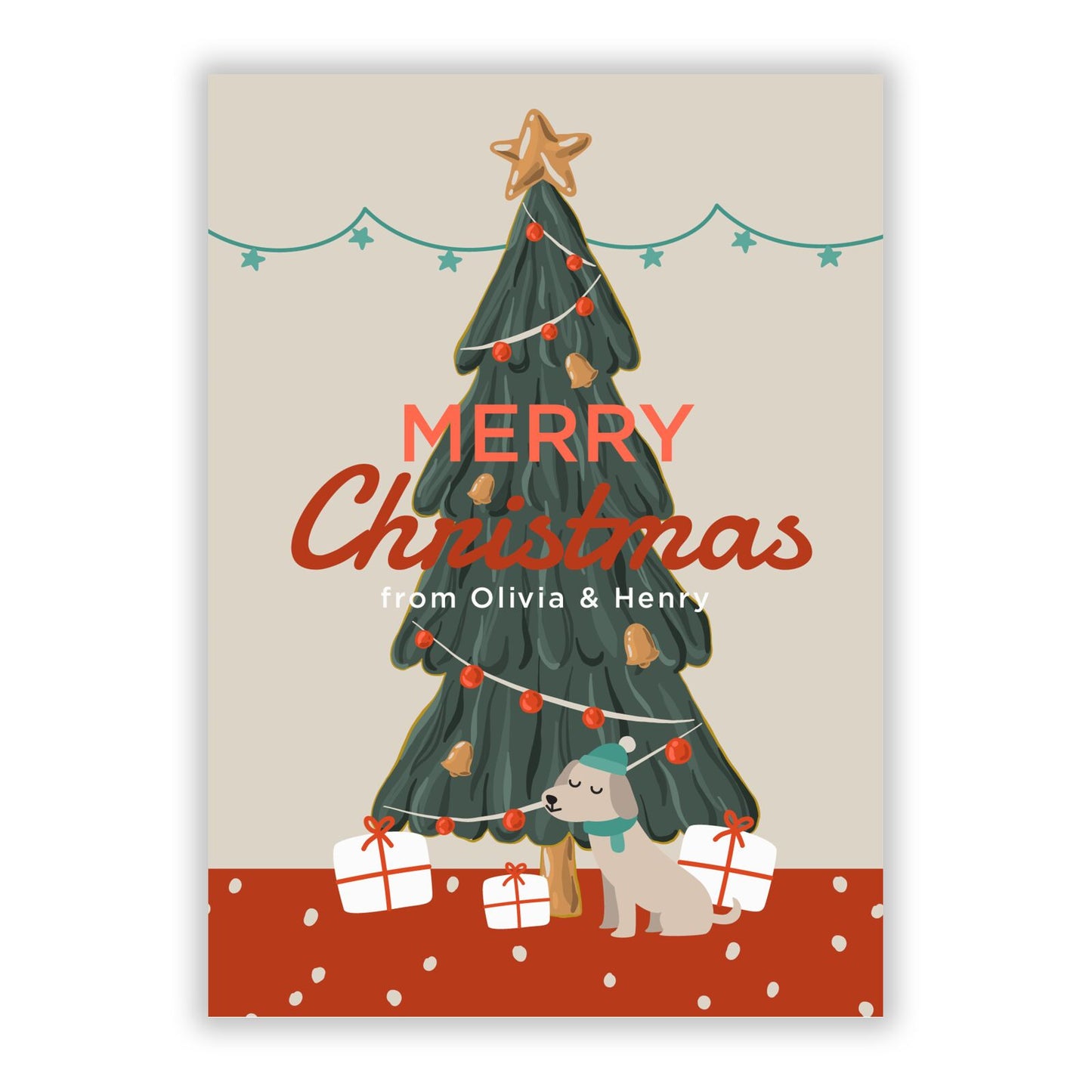 Family Christmas Scene Names A5 Flat Greetings Card