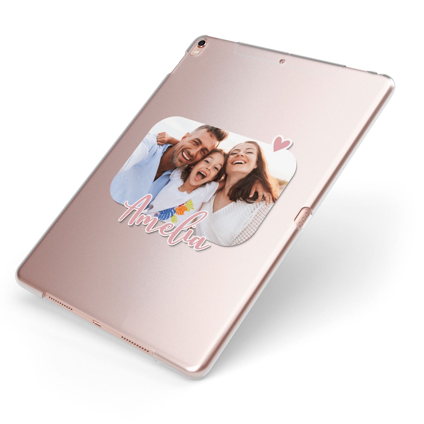 Family Photo Personalised Apple iPad Case on Rose Gold iPad Side View