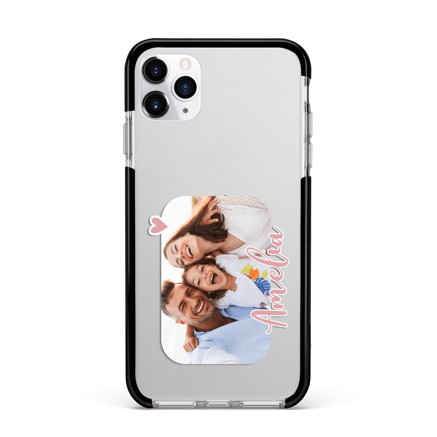 Family Photo Personalised Apple iPhone 11 Pro Max in Silver with Black Impact Case