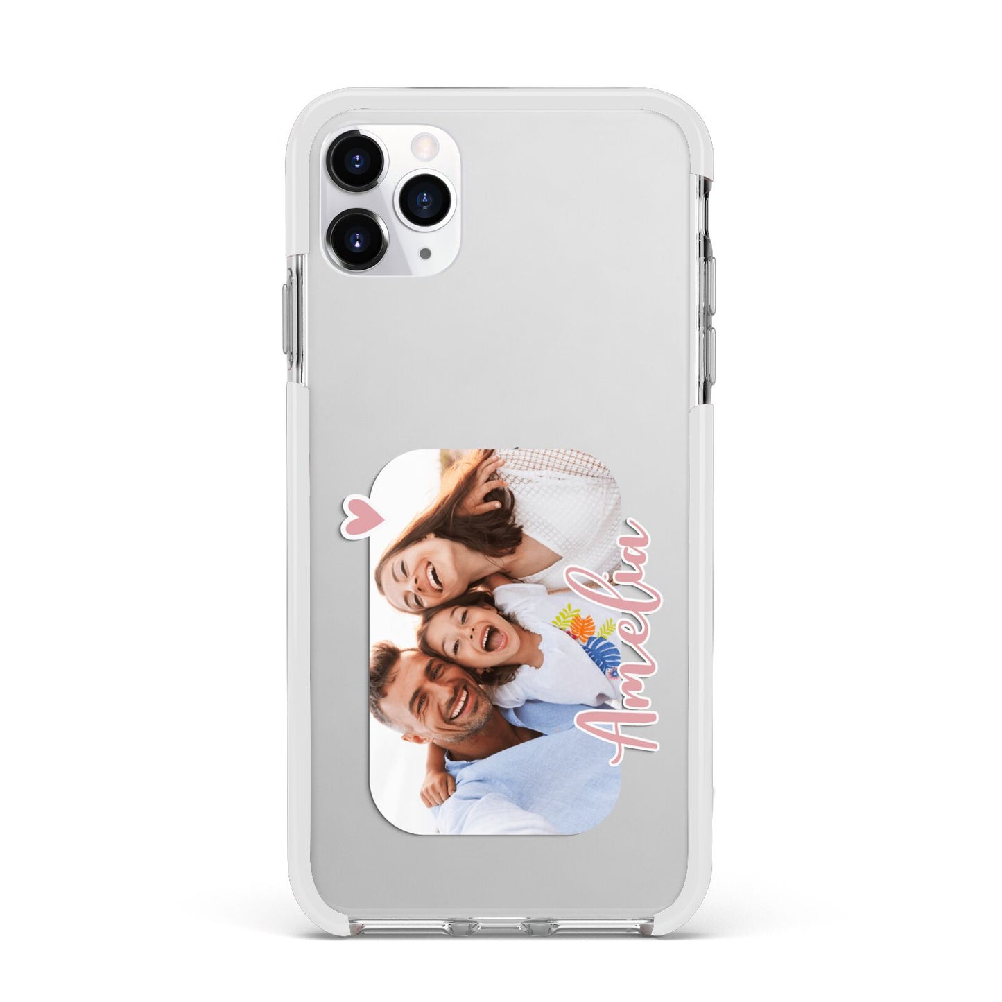 Family Photo Personalised Apple iPhone 11 Pro Max in Silver with White Impact Case