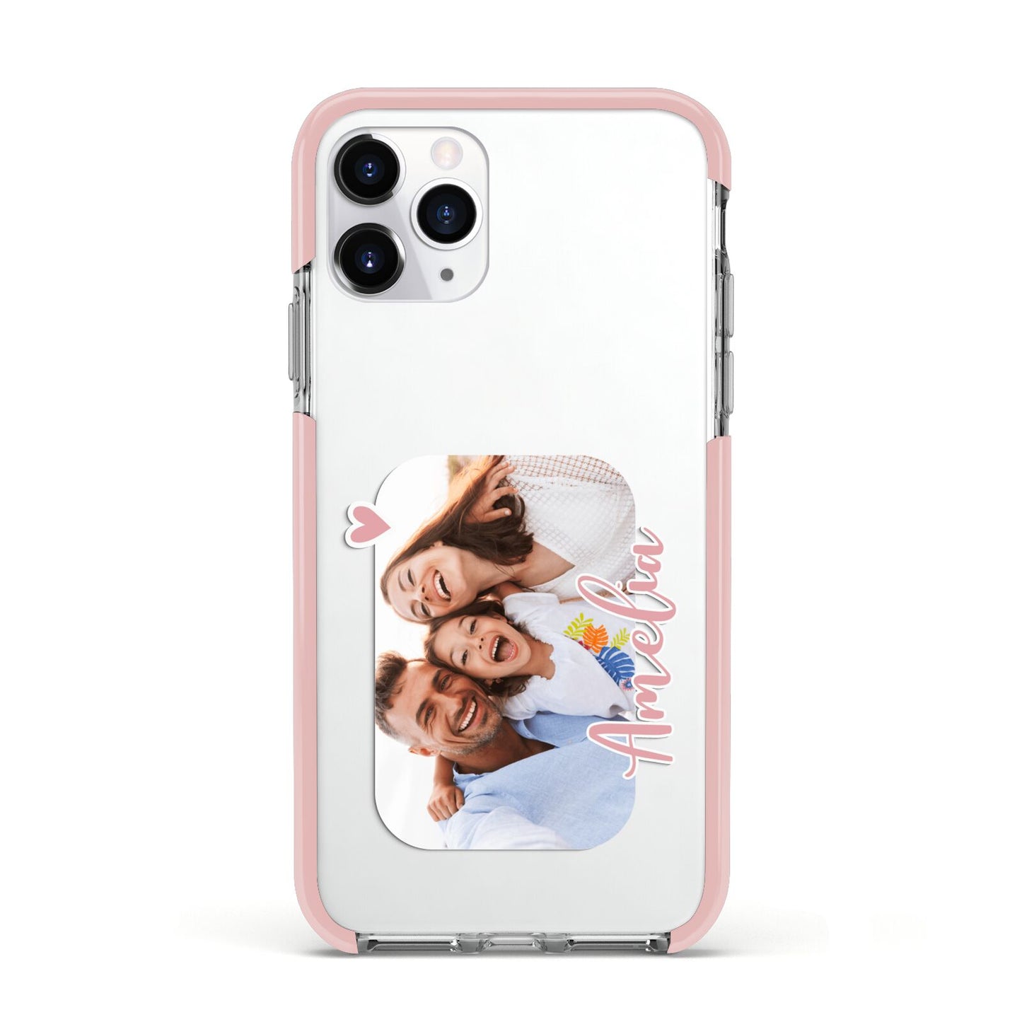 Family Photo Personalised Apple iPhone 11 Pro in Silver with Pink Impact Case