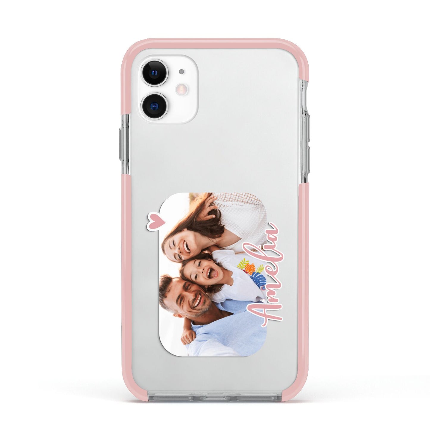 Family Photo Personalised Apple iPhone 11 in White with Pink Impact Case