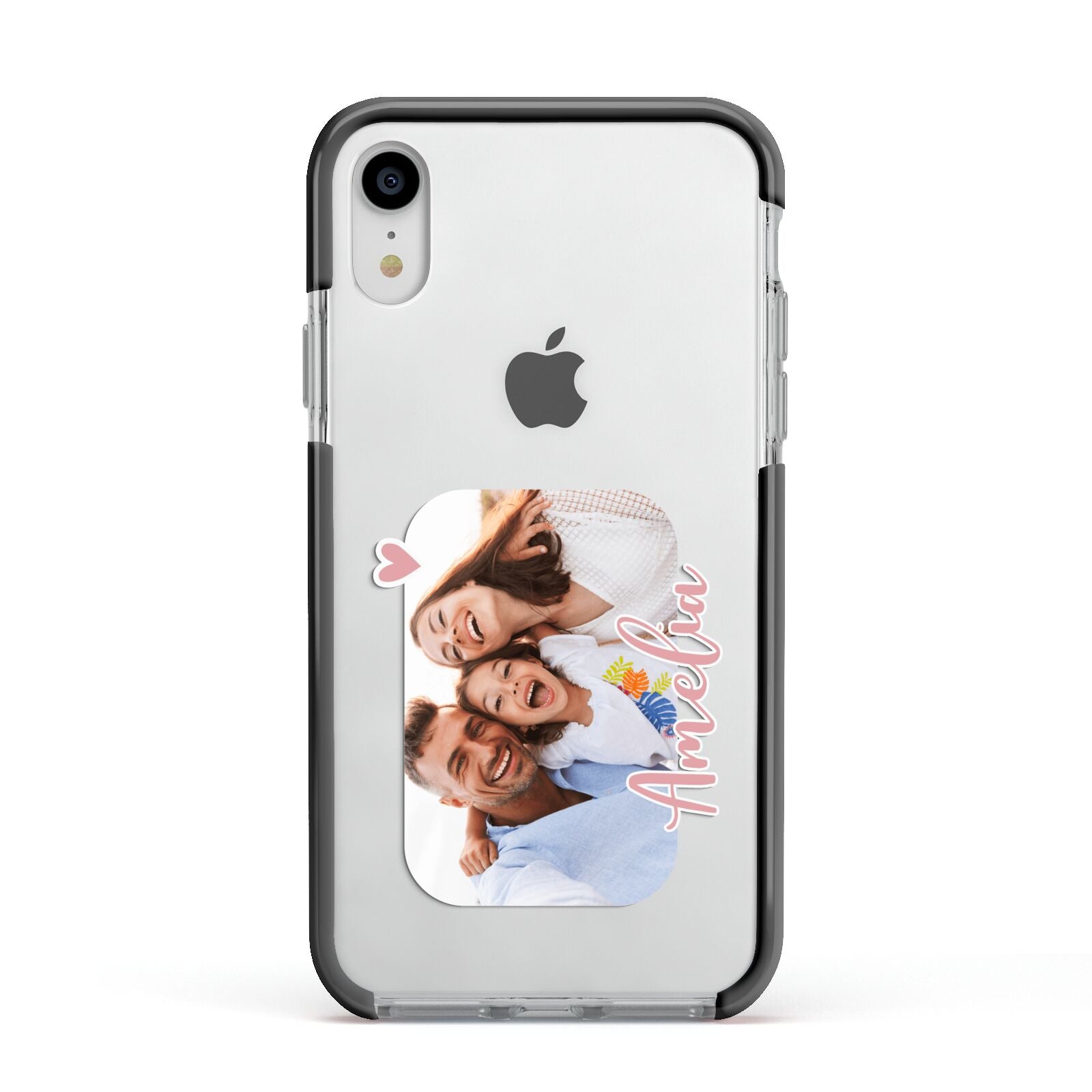 Family Photo Personalised Apple iPhone XR Impact Case Black Edge on Silver Phone