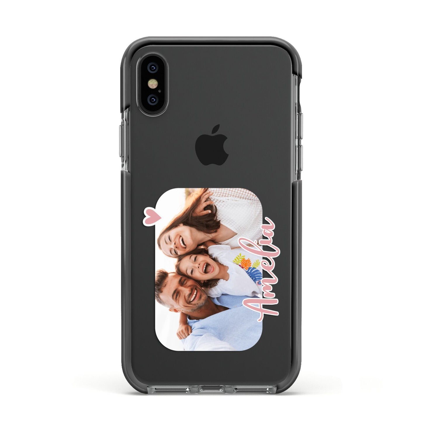 Family Photo Personalised Apple iPhone Xs Impact Case Black Edge on Black Phone