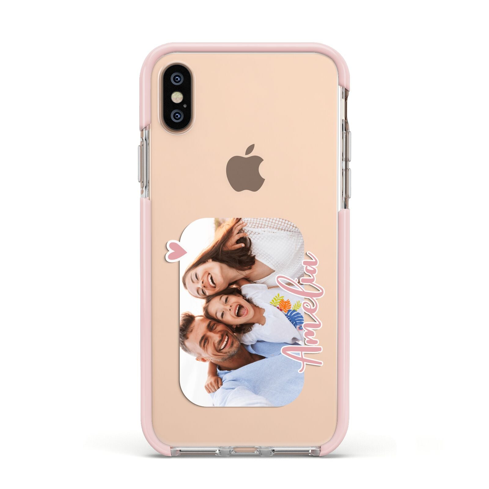 Family Photo Personalised Apple iPhone Xs Impact Case Pink Edge on Gold Phone