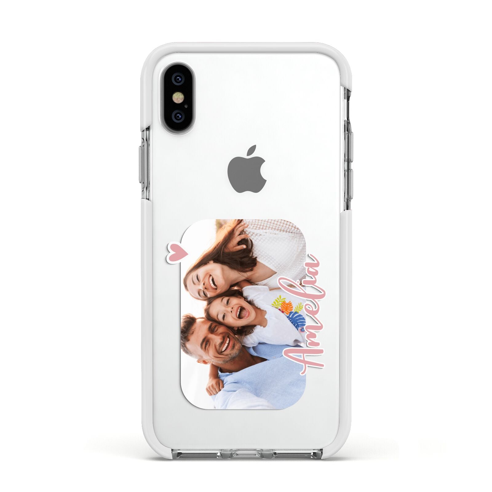 Family Photo Personalised Apple iPhone Xs Impact Case White Edge on Silver Phone