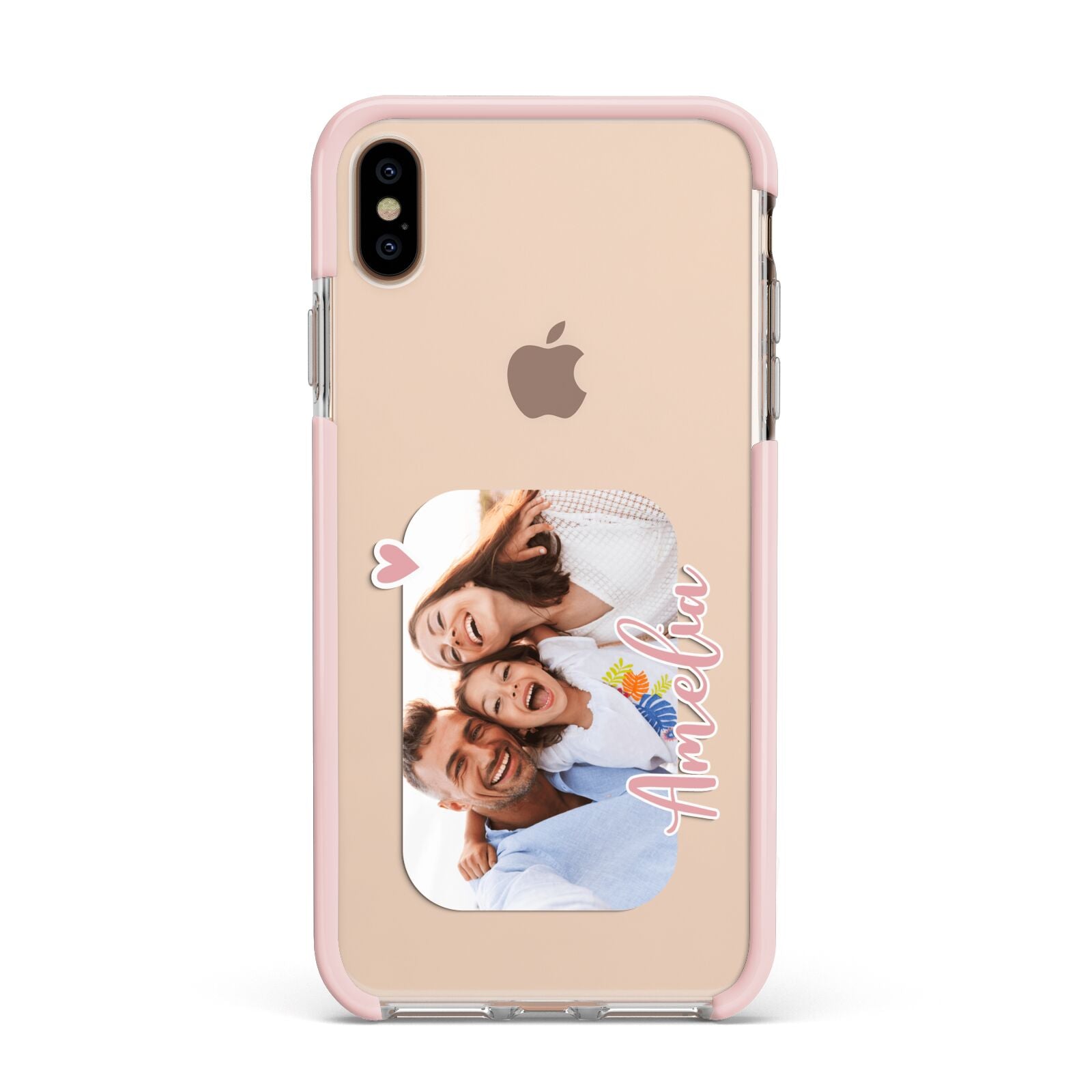 Family Photo Personalised Apple iPhone Xs Max Impact Case Pink Edge on Gold Phone