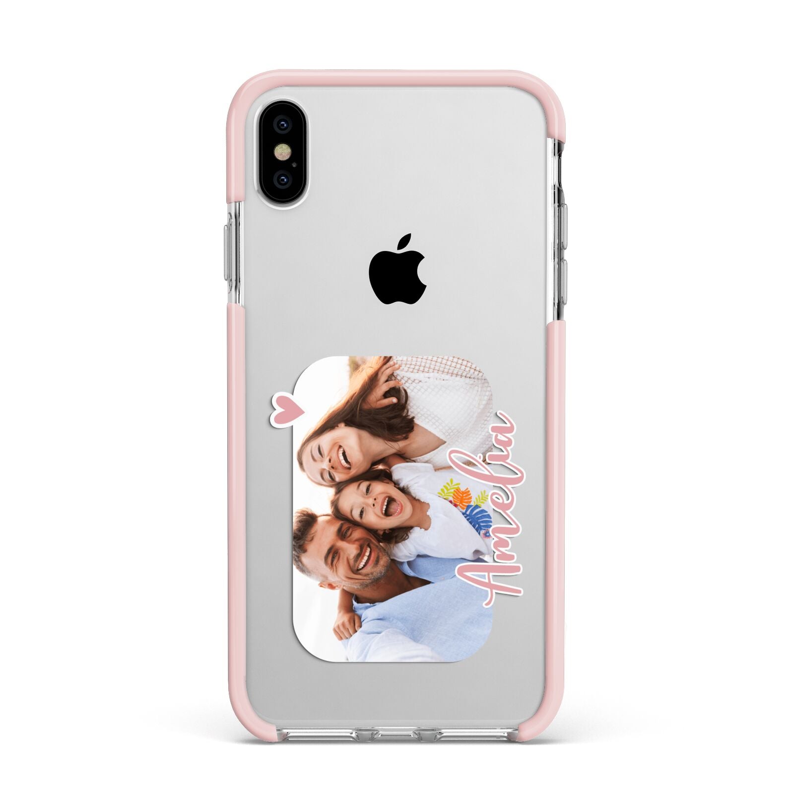 Family Photo Personalised Apple iPhone Xs Max Impact Case Pink Edge on Silver Phone