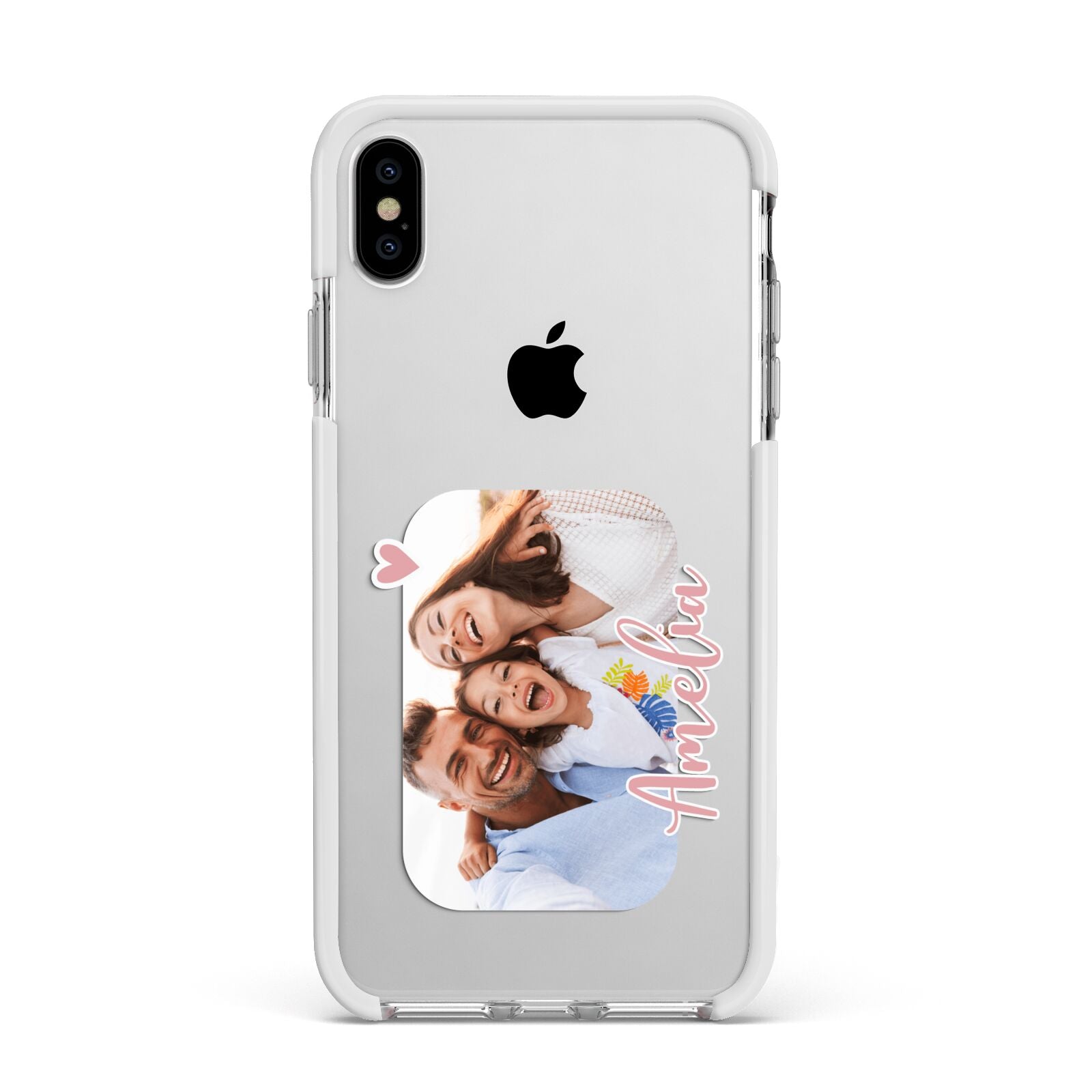 Family Photo Personalised Apple iPhone Xs Max Impact Case White Edge on Silver Phone