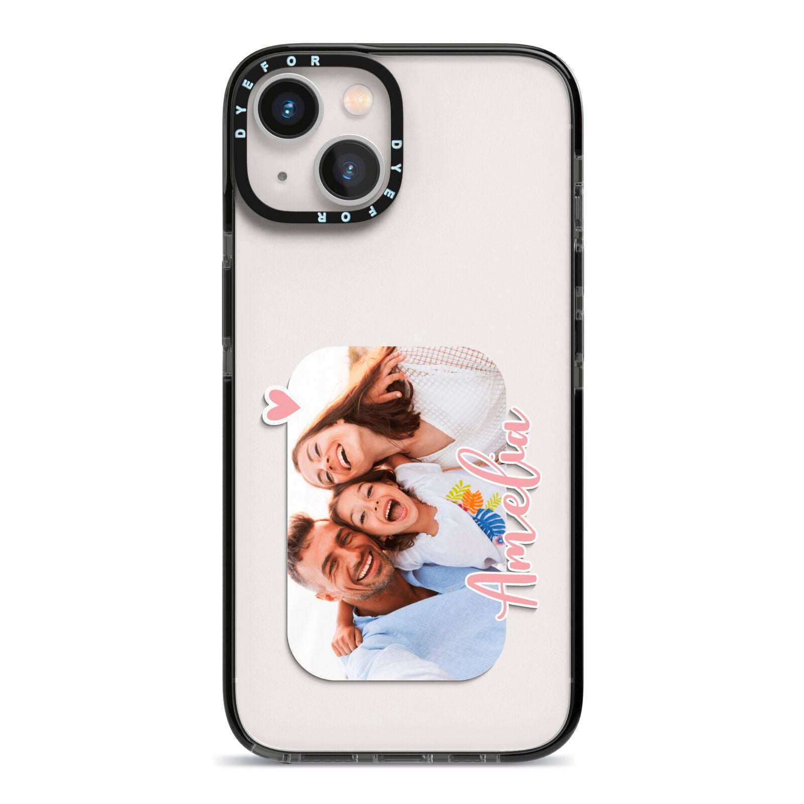 Family Photo Personalised iPhone 13 Black Impact Case on Silver phone