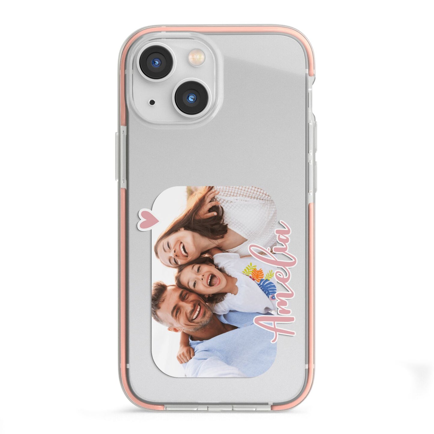 Family Photo Personalised iPhone 13 Mini TPU Impact Case with Pink Edges