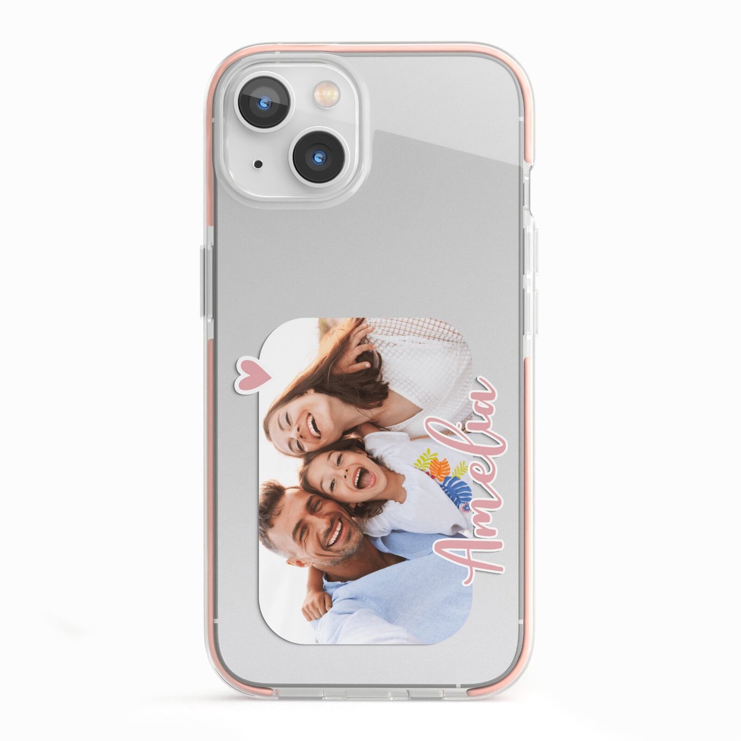 Family Photo Personalised iPhone 13 TPU Impact Case with Pink Edges