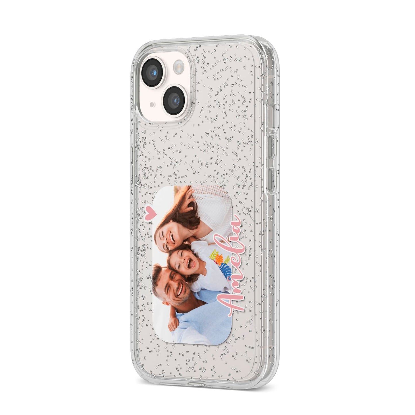 Family Photo Personalised iPhone 14 Glitter Tough Case Starlight Angled Image